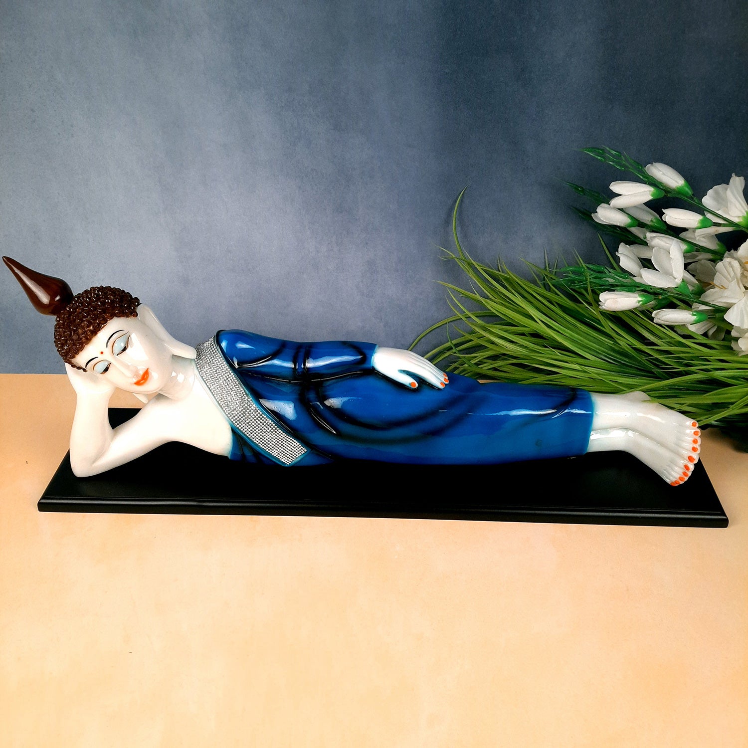 Buddha Statue | Lord Gautam Buddha Idol Showpiece -in Relaxing Pose - for Living Room, Home, Table, Office Decor & Gift - 9 inch (Blue)-Apkamart