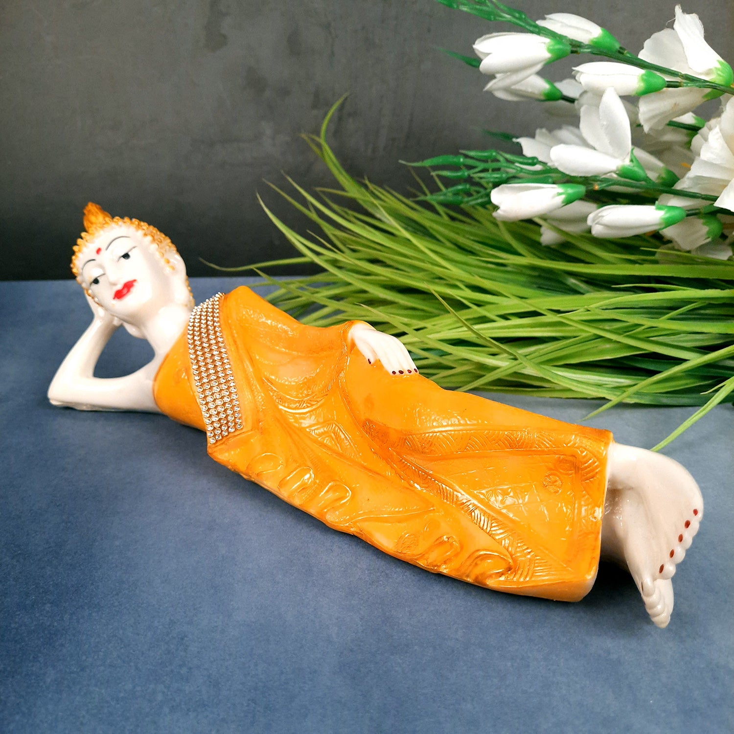 Buddha Statue | Lord Gautam Buddha Idol - In Relaxing Pose Showpiece - For Living room, Home, Table, Office Decor & Gift - 14 Inch - Apkamart