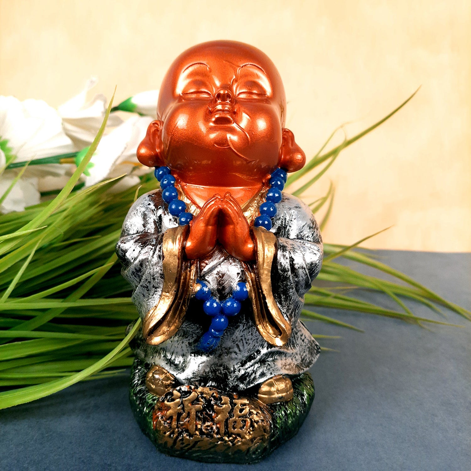 Baby Monk Showpiece Set | Buddha Feng Shui Decor - for Car Dashboard, Good Luck, Home, Table, Office Decor & Gift- 4 inch (Set of 3)- apkamart