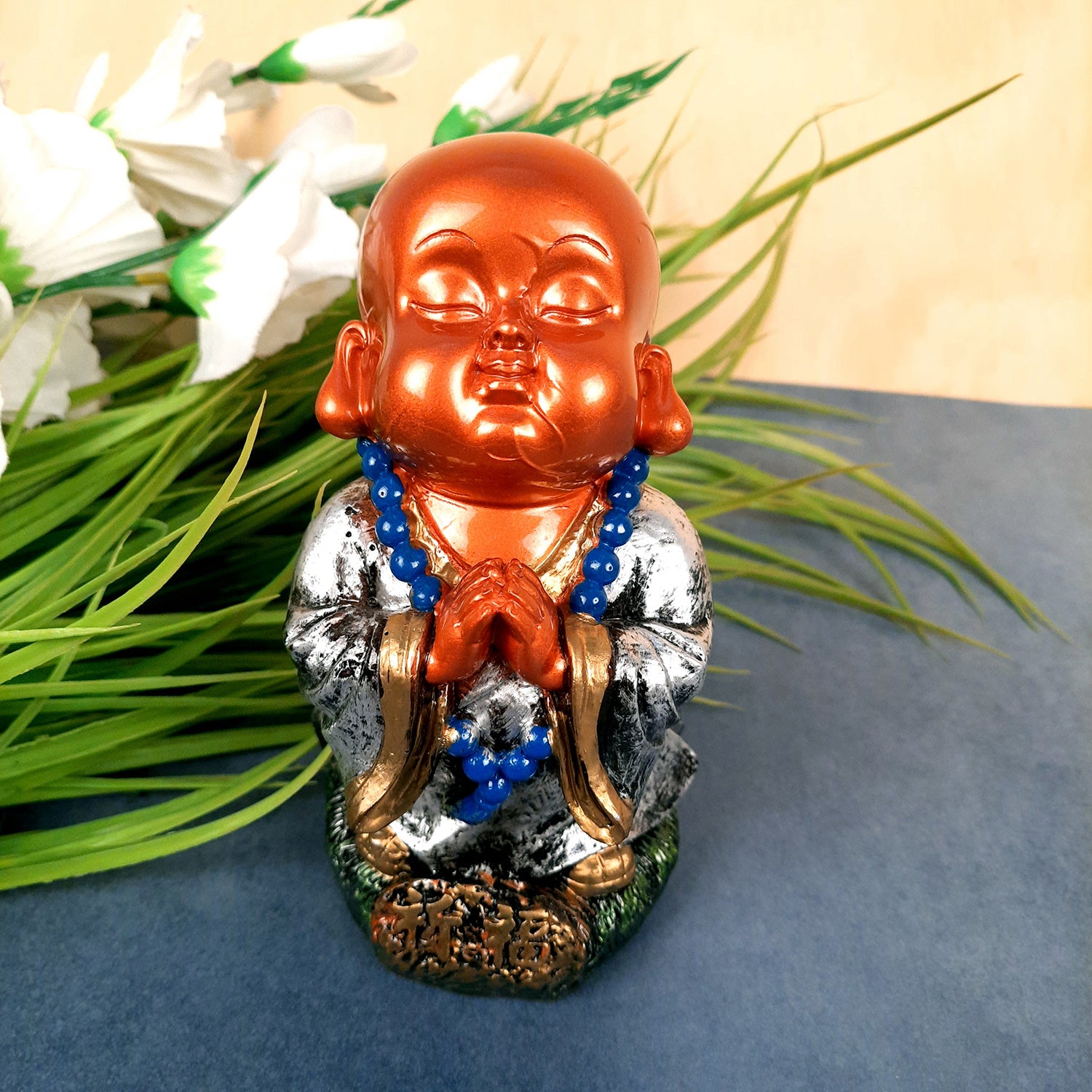 Baby Buddha Statue |Cute Baby Monk Feng Shui Decor - for Car Dashboard, Good Luck, Home, Table, Office Decor & Gift- 6.5 inch- Apkamart