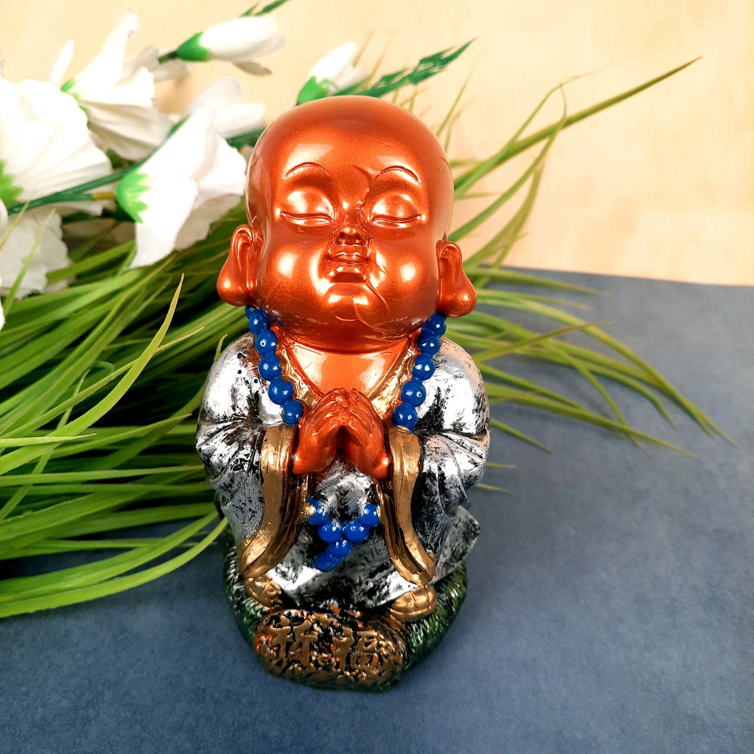 Baby Buddha Statue |Cute Baby Monk Feng Shui Decor - for Car Dashboard, Good Luck, Home, Table, Office Decor & Gift- 6.5 inch- Apkamart