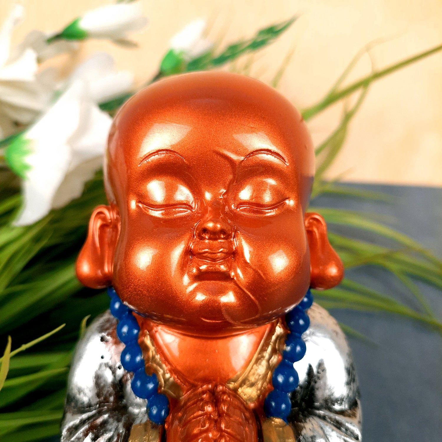 Baby Monk Showpiece Set | Buddha Feng Shui Decor - for Car Dashboard, Good Luck, Home, Table, Office Decor & Gift- 4 inch (Set of 3)- apkamart