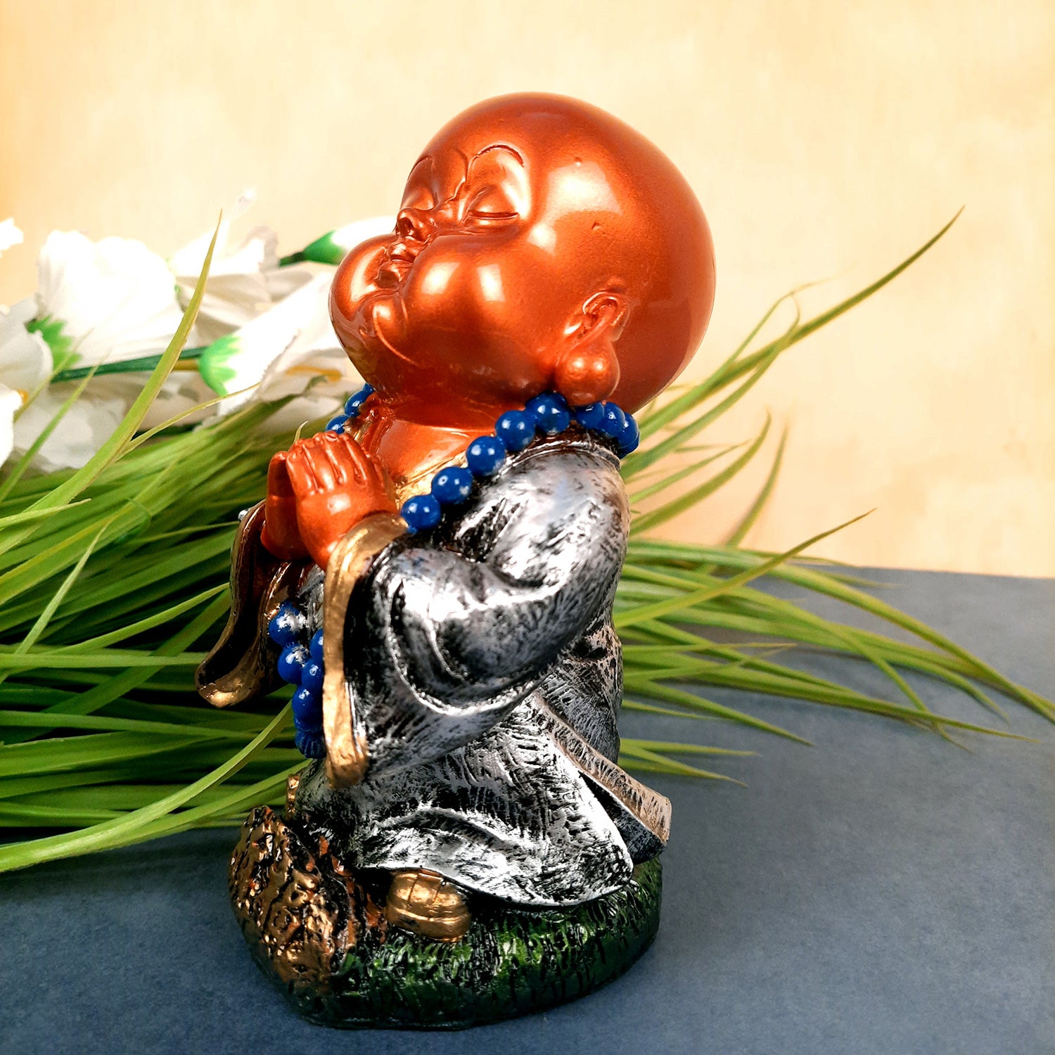 Baby Monk Showpiece Set | Buddha Feng Shui Decor - for Car Dashboard, Good Luck, Home, Table, Office Decor & Gift- 4 inch (Set of 3)- apkamart