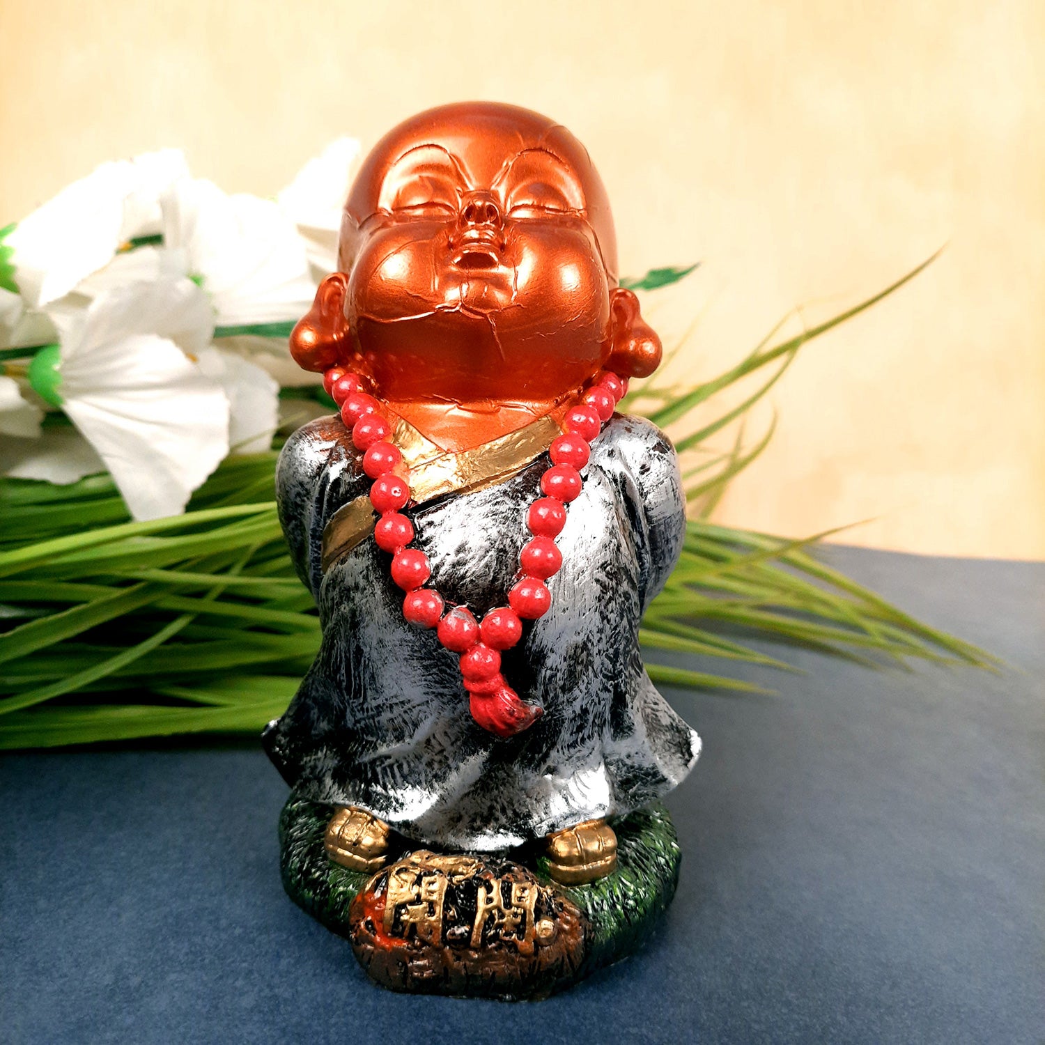 Baby Monk Showpiece Set | Buddha Feng Shui Decor - for Car Dashboard, Good Luck, Home, Table, Office Decor & Gift- 4 inch (Set of 3)- apkamart