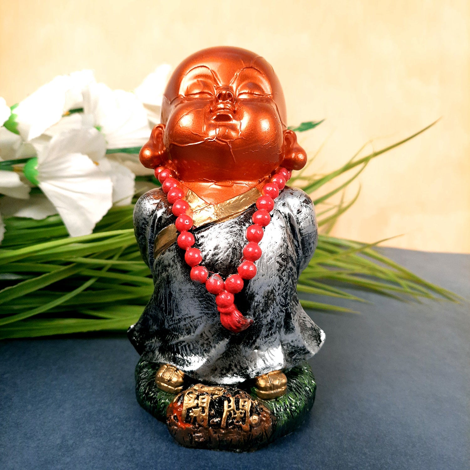 Baby Monk Showpiece Set | Buddha Feng Shui Decor - for Car Dashboard, Good Luck, Home, Table, Office Decor & Gift- 4 inch (Set of 3)- apkamart