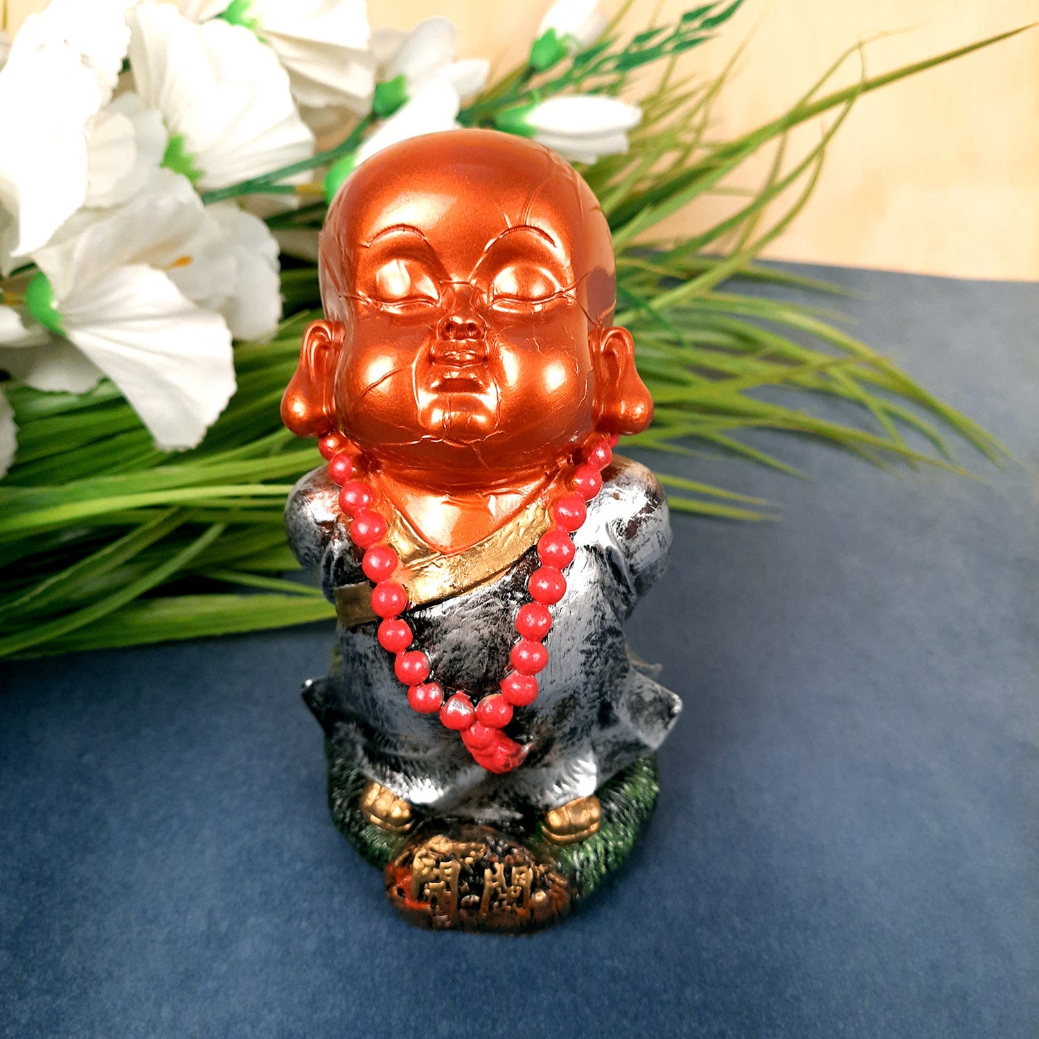 Baby Buddha Statue Idol | Baby Monk Table Decor - for Car Dashboard, Good Luck, Home, Office Decor & Gift- 6.5 inch- Apkamart
