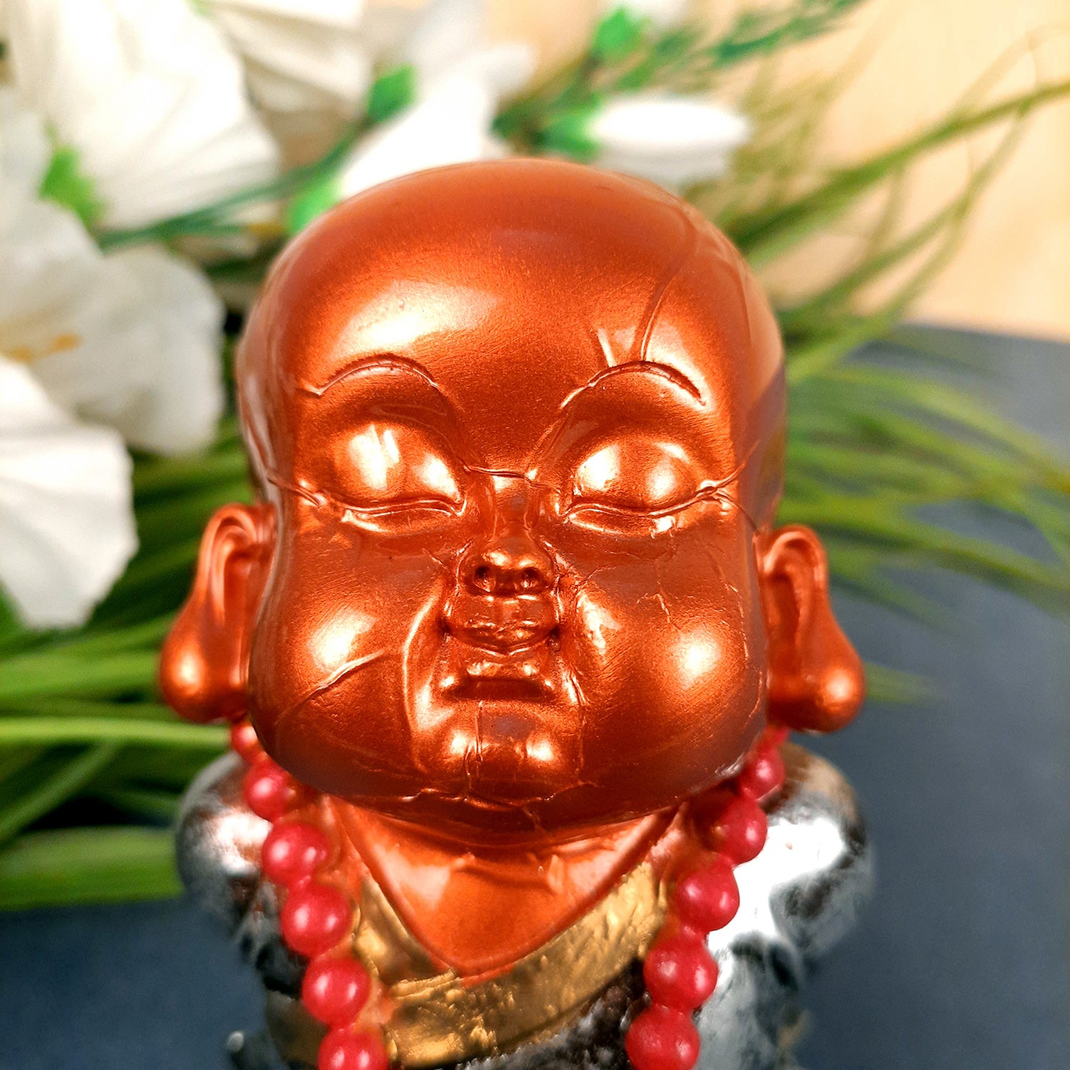 Baby Monk Showpiece Set | Buddha Feng Shui Decor - for Car Dashboard, Good Luck, Home, Table, Office Decor & Gift- 4 inch (Set of 3)- apkamart