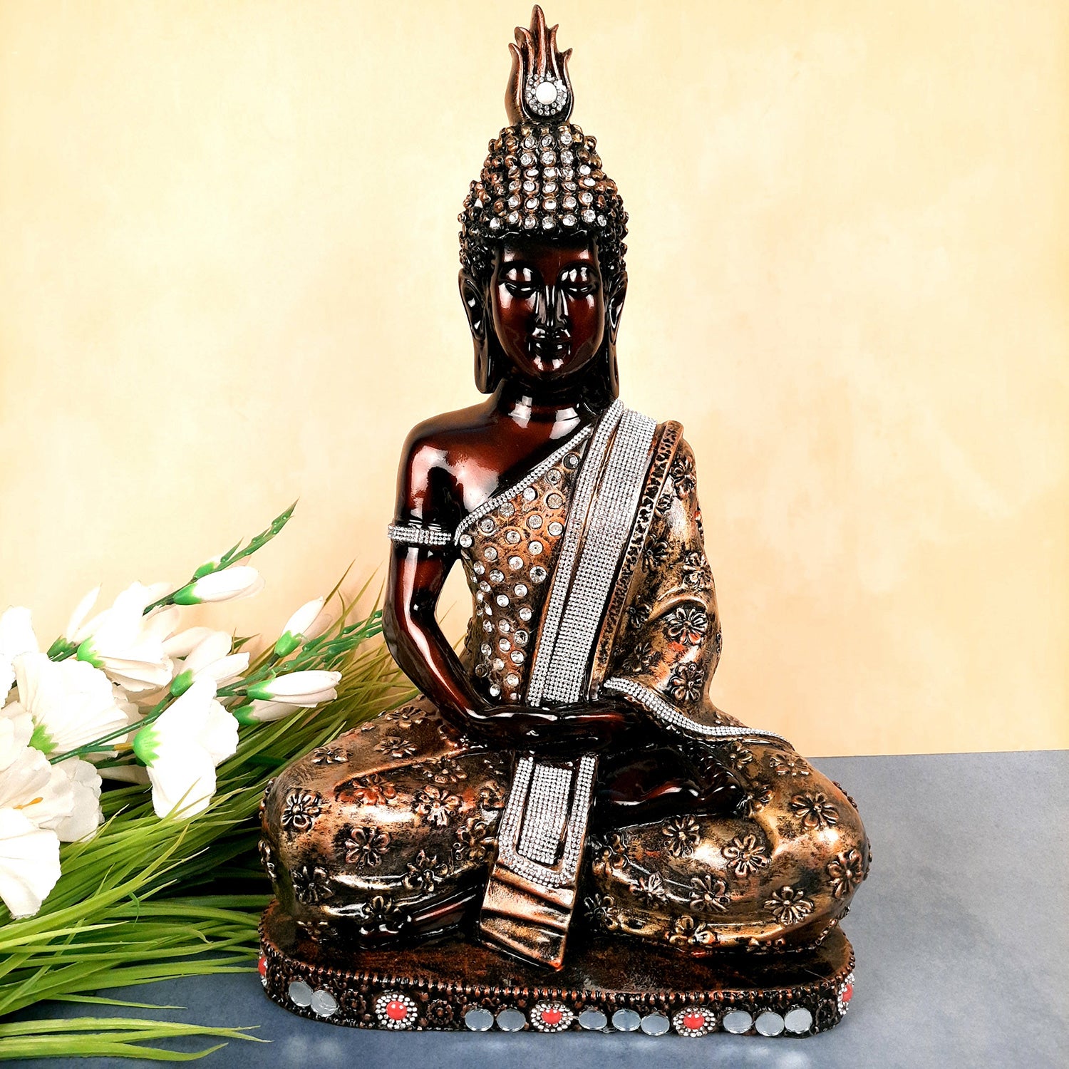 Buddha In Meditation Statue | Lord Gautam Buddha Big Idol Showpiece - For Living room, Home, Table, Centerpiece, Meditation Room, Office Decor & Gift -18 Inch - Apkamart