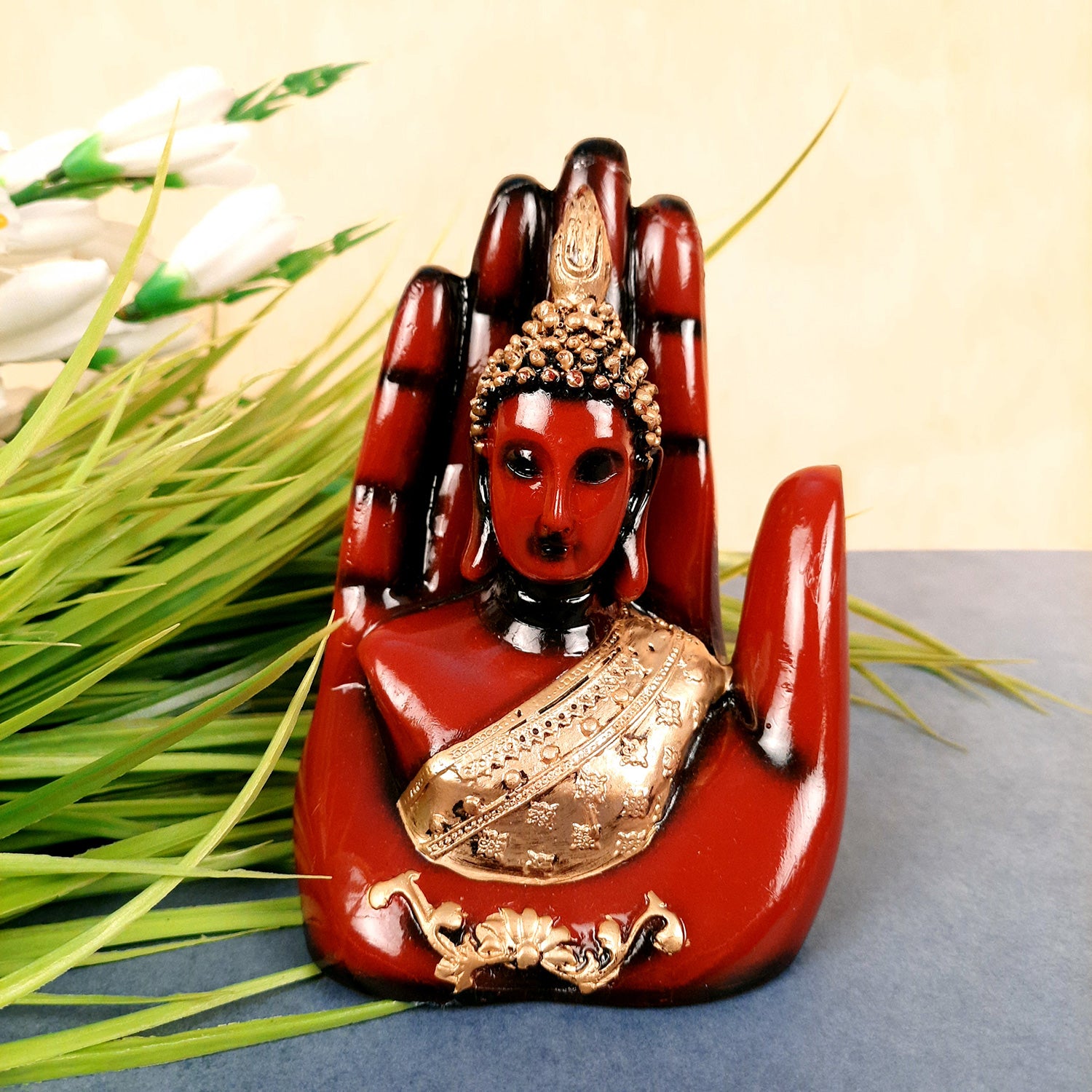 Palm Buddha Statue | Buddha Showpiece Idol | Home Decorative Item - For Living room, Home, Table, Office Decor & Gift - 6 Inch