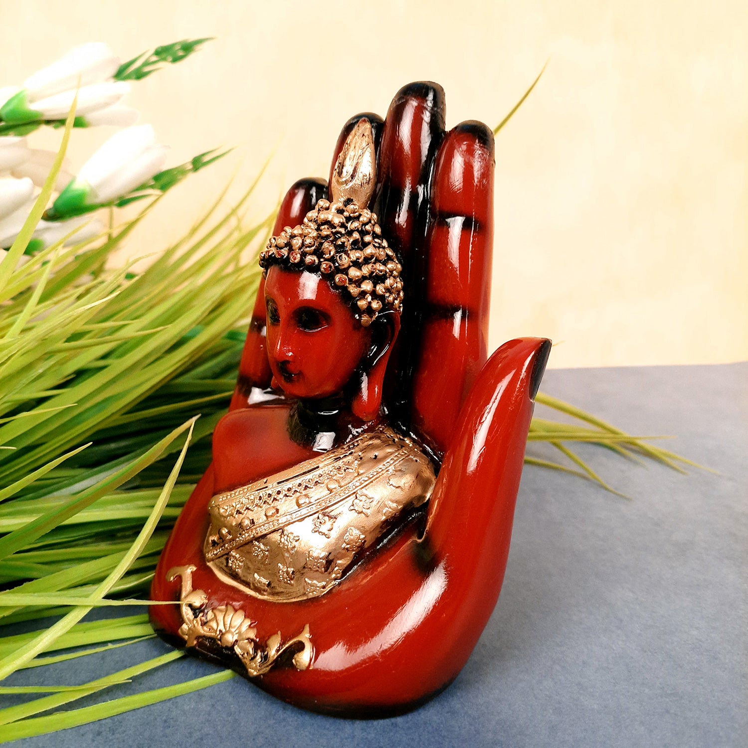 Palm Buddha Statue | Buddha Showpiece Idol | Home Decorative Item - For Living room, Home, Table, Office Decor & Gift - 6 Inch