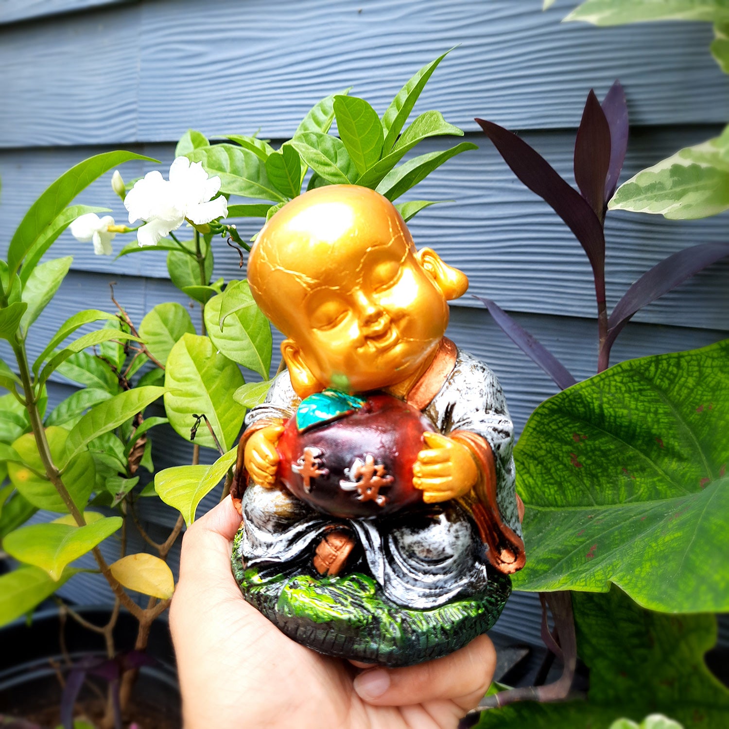 Buddha Baby Monk Showpiece Set | Child Monk Feng Shui Decor - For Good Luck, Home, Table, Office Decor, Garden & Gift - 5 Inch (Set of 3) - Apkamart