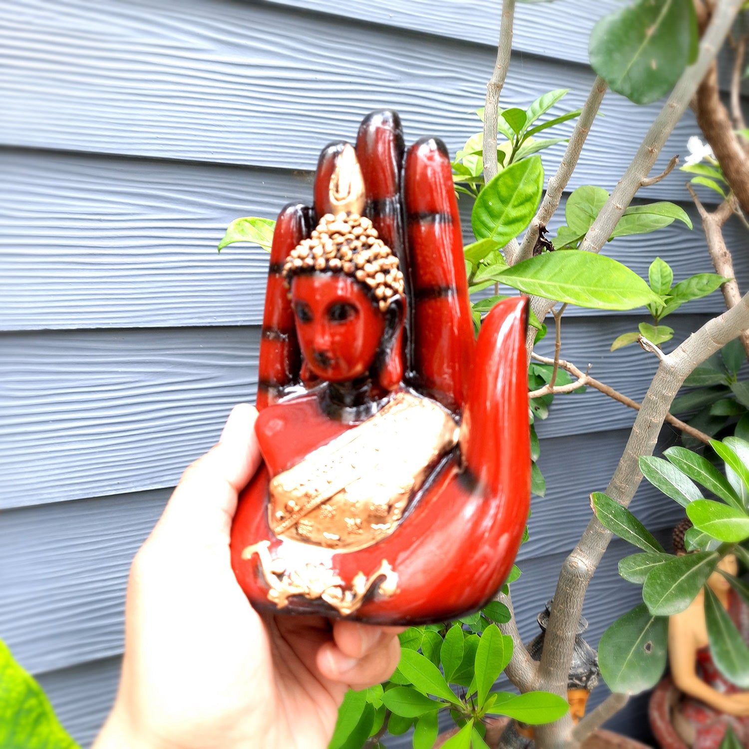 Palm Buddha Statue | Buddha Showpiece Idol | Home Decorative Item - For Living room, Home, Table, Office Decor & Gift - 6 Inch