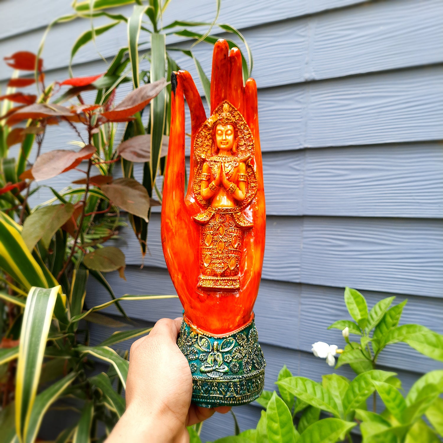 Palm Buddha Showpiece | Buddha in Meditation Statue - For Living room, Home, Table, Office Decor & Gift - 10 Inch - Apkamart