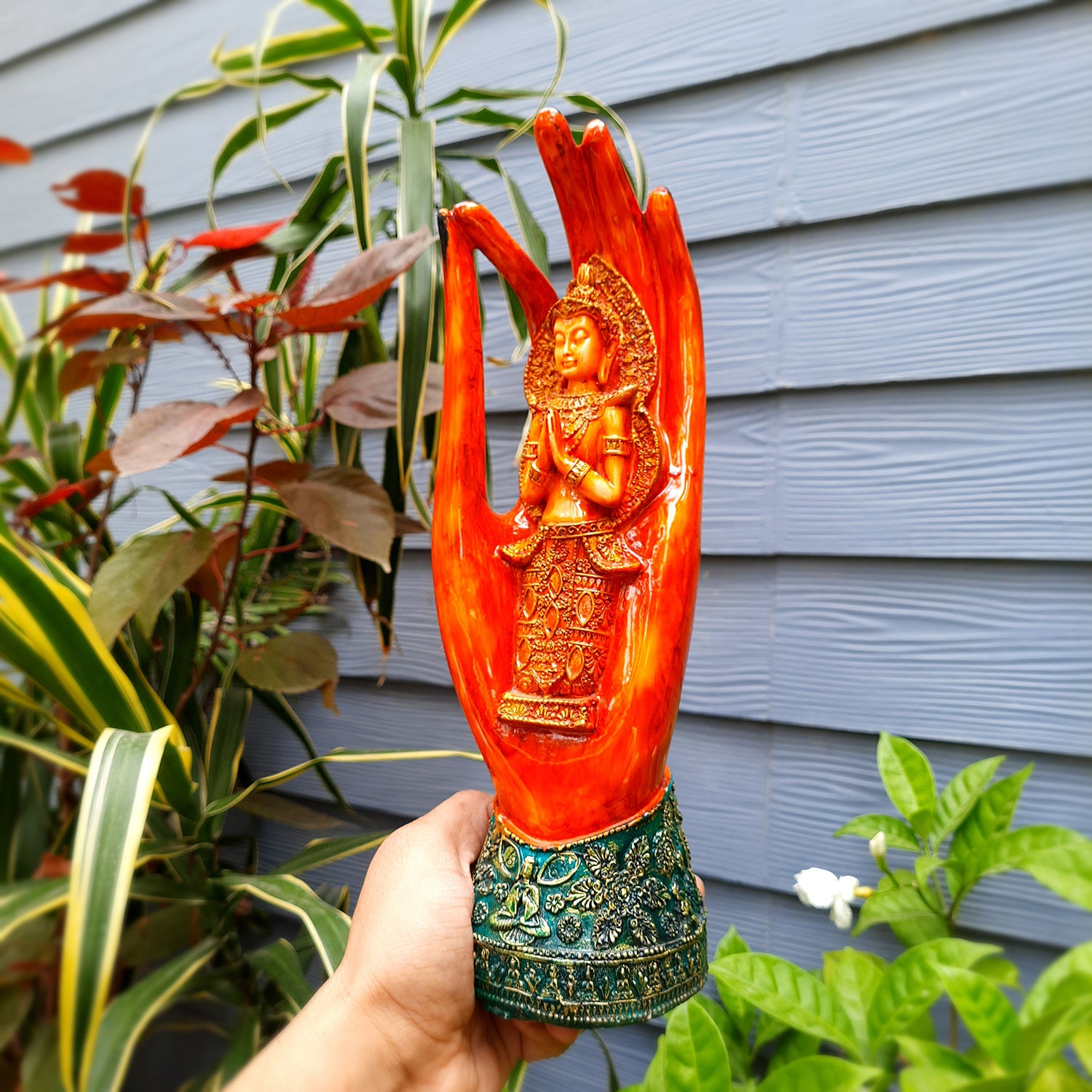 Palm Buddha Showpiece | Buddha in Meditation Statue - For Living room, Home, Table, Office Decor & Gift - 10 Inch - Apkamart