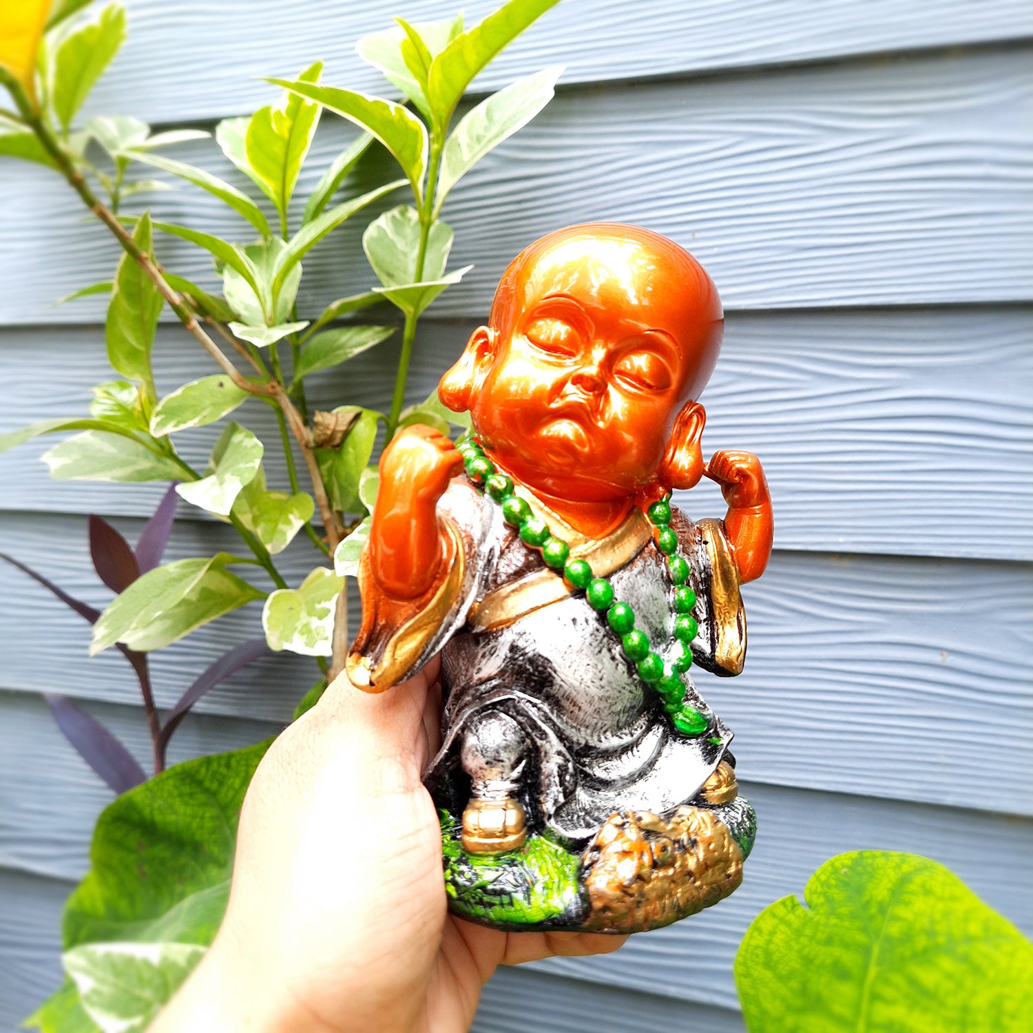 Baby Monk Showpiece Set | Buddha Feng Shui Decor - for Car Dashboard, Good Luck, Home, Table, Office Decor & Gift- 4 inch (Set of 3)- apkamart