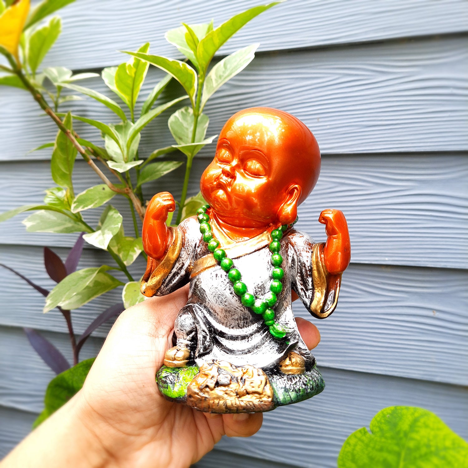 Baby Monk Showpiece Set | Buddha Feng Shui Decor - for Car Dashboard, Good Luck, Home, Table, Office Decor & Gift- 4 inch (Set of 3)- apkamart