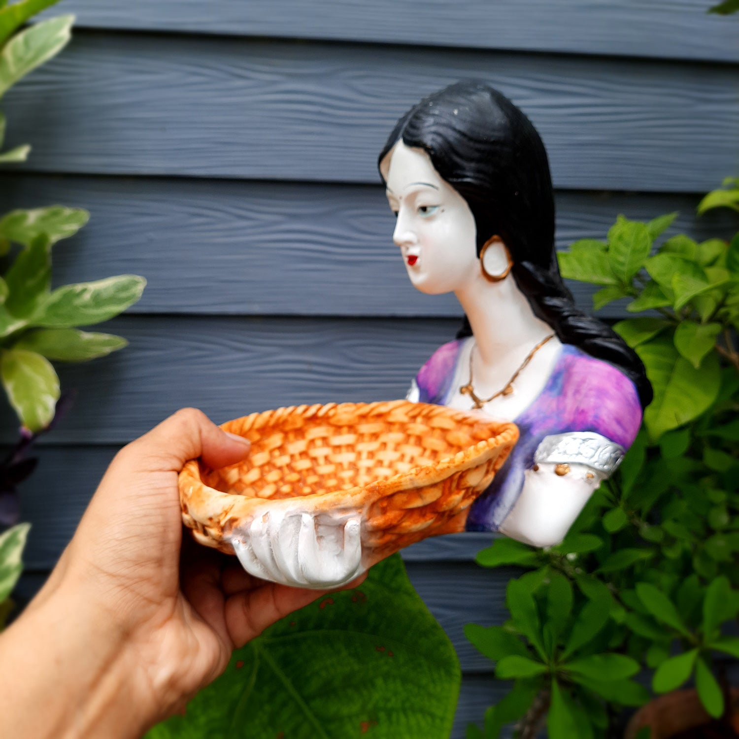 Multipurpose Basket Cum Showpiece - Village Couple Holding Basket Design | Decorative Tokri Organizer - For Home, Table, Dining, Dressing, Kitchen Decor & Gift - 8 Inch (Set of 2) - Apkamart