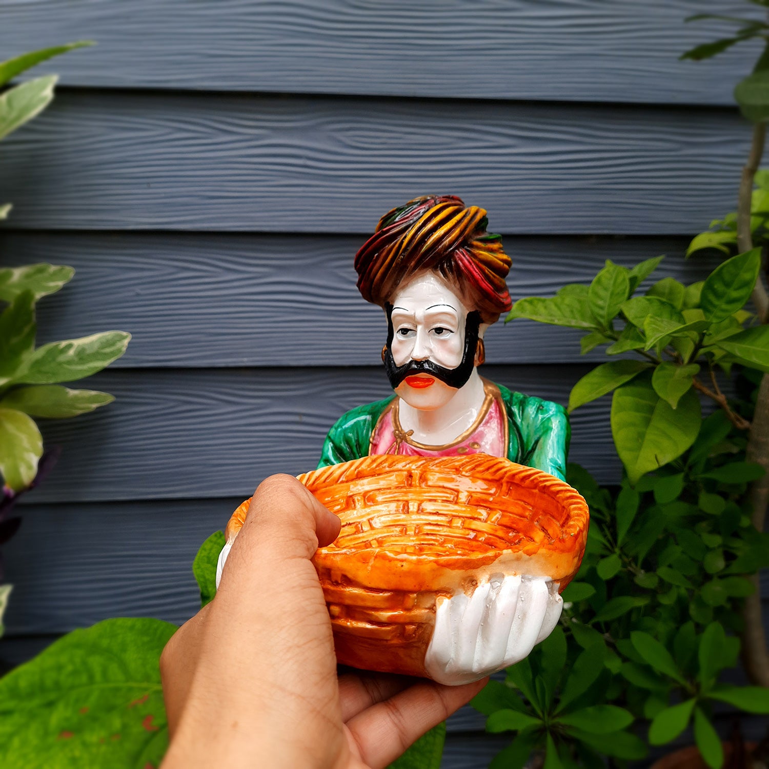 Multipurpose Basket Cum Showpiece - Village Couple Holding Basket Design | Decorative Tokri Organizer - For Home, Table, Dining, Dressing, Kitchen Decor & Gift - 8 Inch (Set of 2) - Apkamart