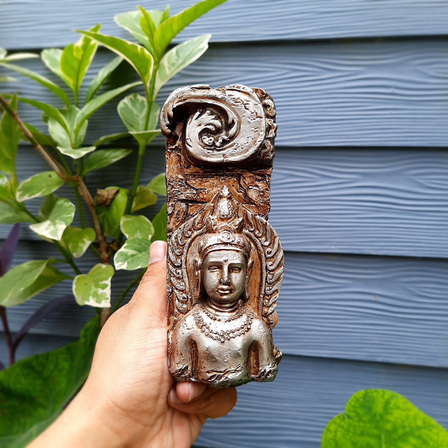 Buddha Showpiece Cum Tea Light Holder |Antique T - Light Candle Stand - for Living Room, Table, Shelf Decor | Home Decorative Item- 6 inch- Apkamart