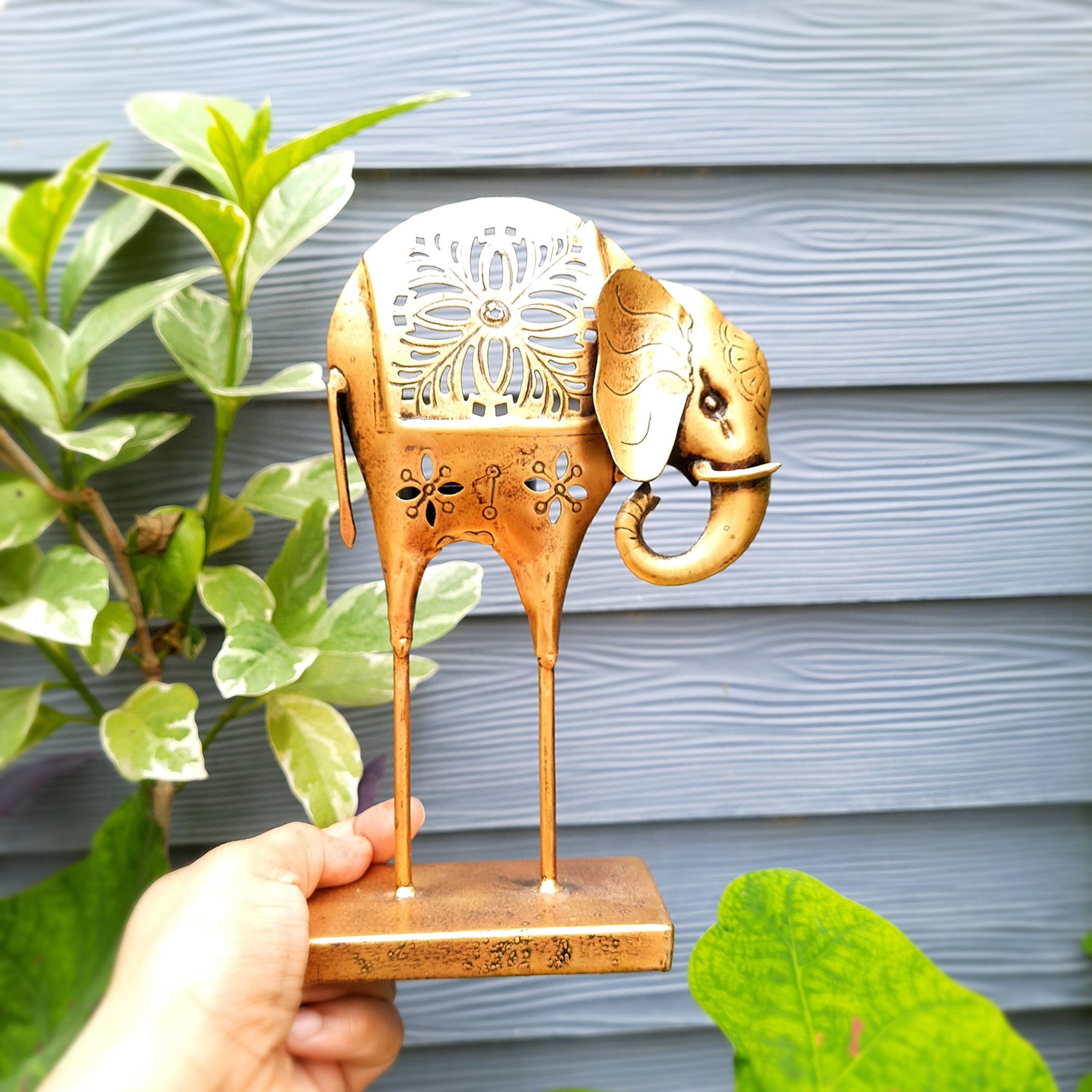 Tealight Candle Stand - Elephant Design | T Light Holder - For Home Decor, Living room, Table & Shelf Decor, Office, Decorative Item for Diwali & Gifts - 9 Inch -Apkamart