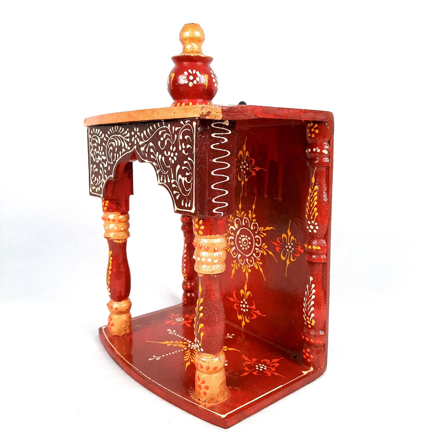 Pooja Temple Wooden | God Temple For Home | Puja Mandir Stand | Pooja Unit Small Wall Mounted – For Ghar, Office, Shop - 12 Inch - Apkamart