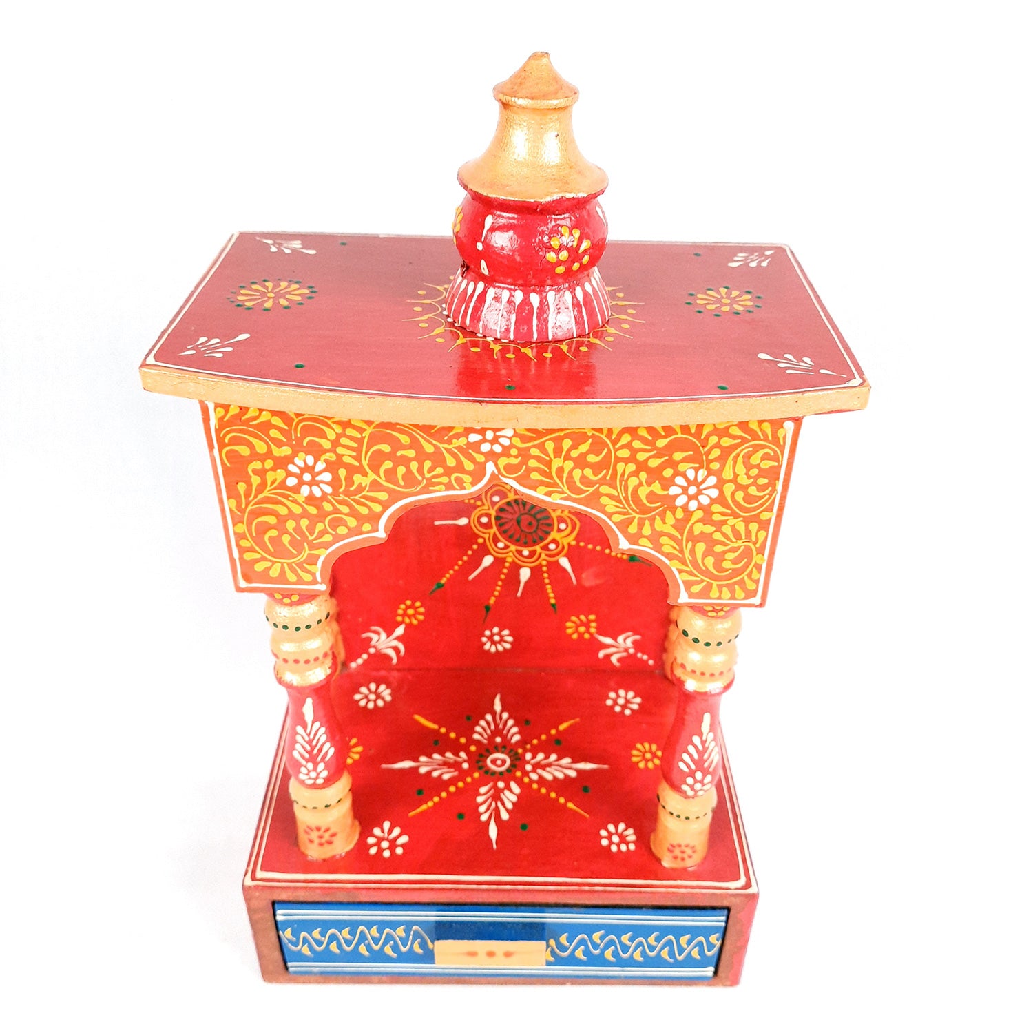 Pooja Temple Wooden | God Temple For Home With In Built Drawer | Puja Mandir With Storage | Pooja Unit Wall Mounted - For Ghar, Office, House, Shop 13 inch -Apkamart