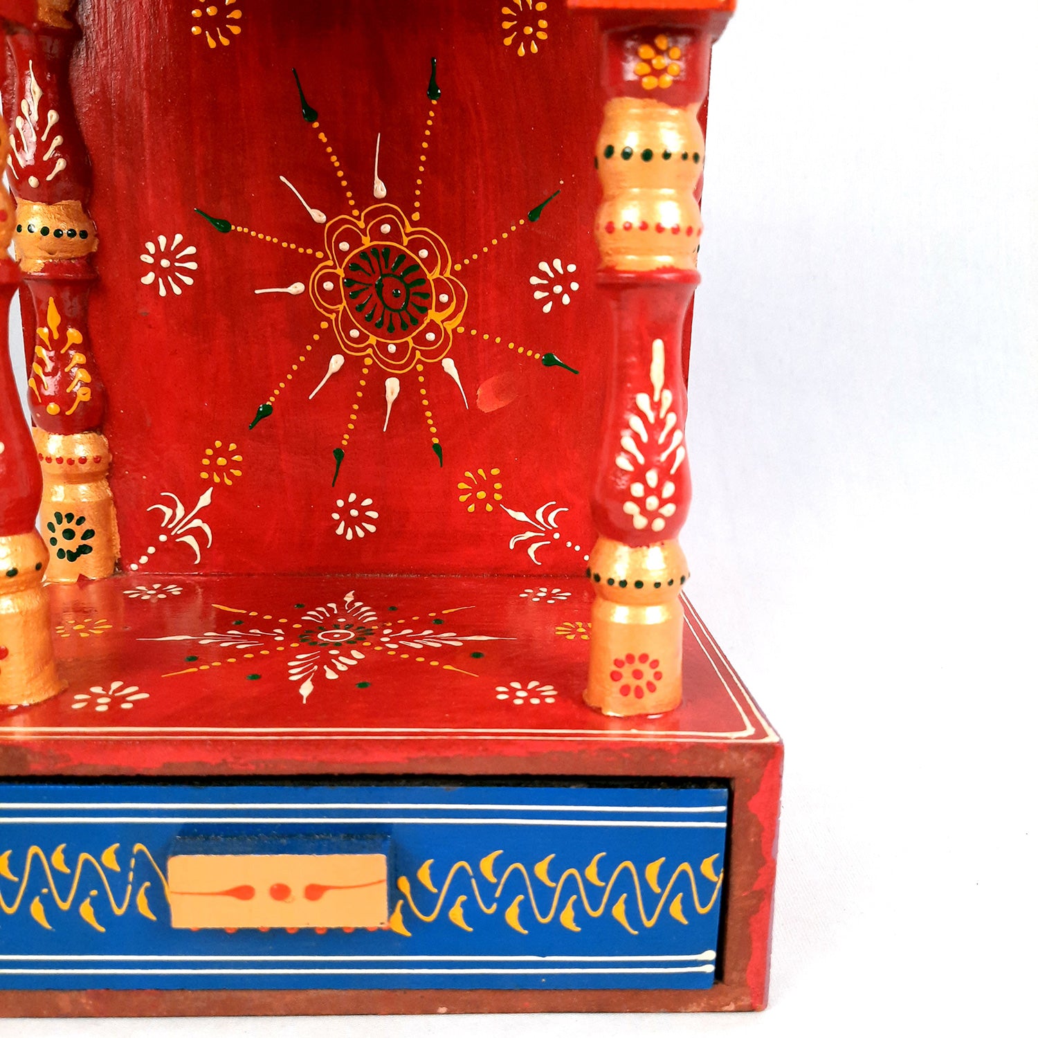 Pooja Temple Wooden | God Temple For Home With In Built Drawer | Puja Mandir With Storage | Pooja Unit Wall Mounted - For Ghar, Office, House, Shop 13 inch -Apkamart