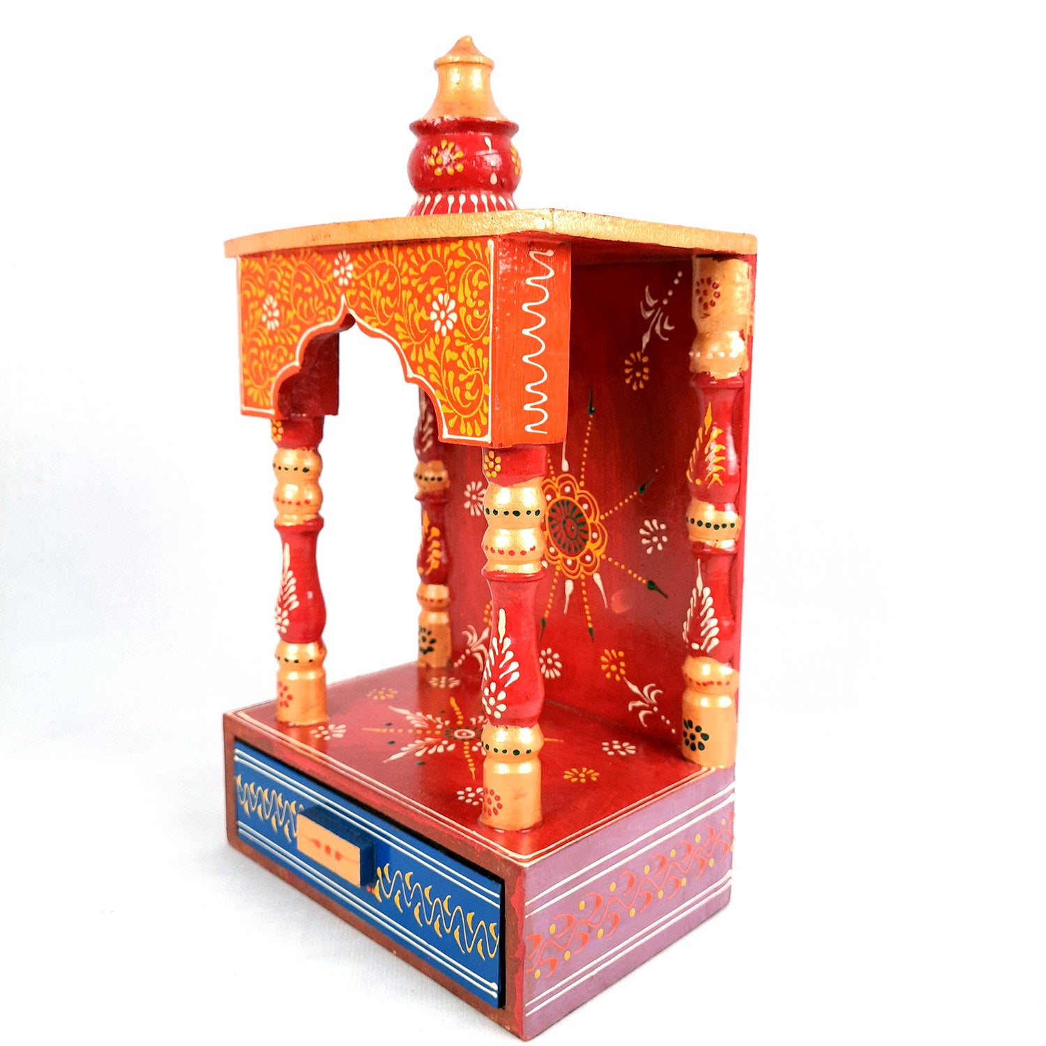 Pooja Temple Wooden | God Temple For Home With In Built Drawer | Puja Mandir With Storage | Pooja Unit Wall Mounted - For Ghar, Office, House, Shop 13 inch -Apkamart
