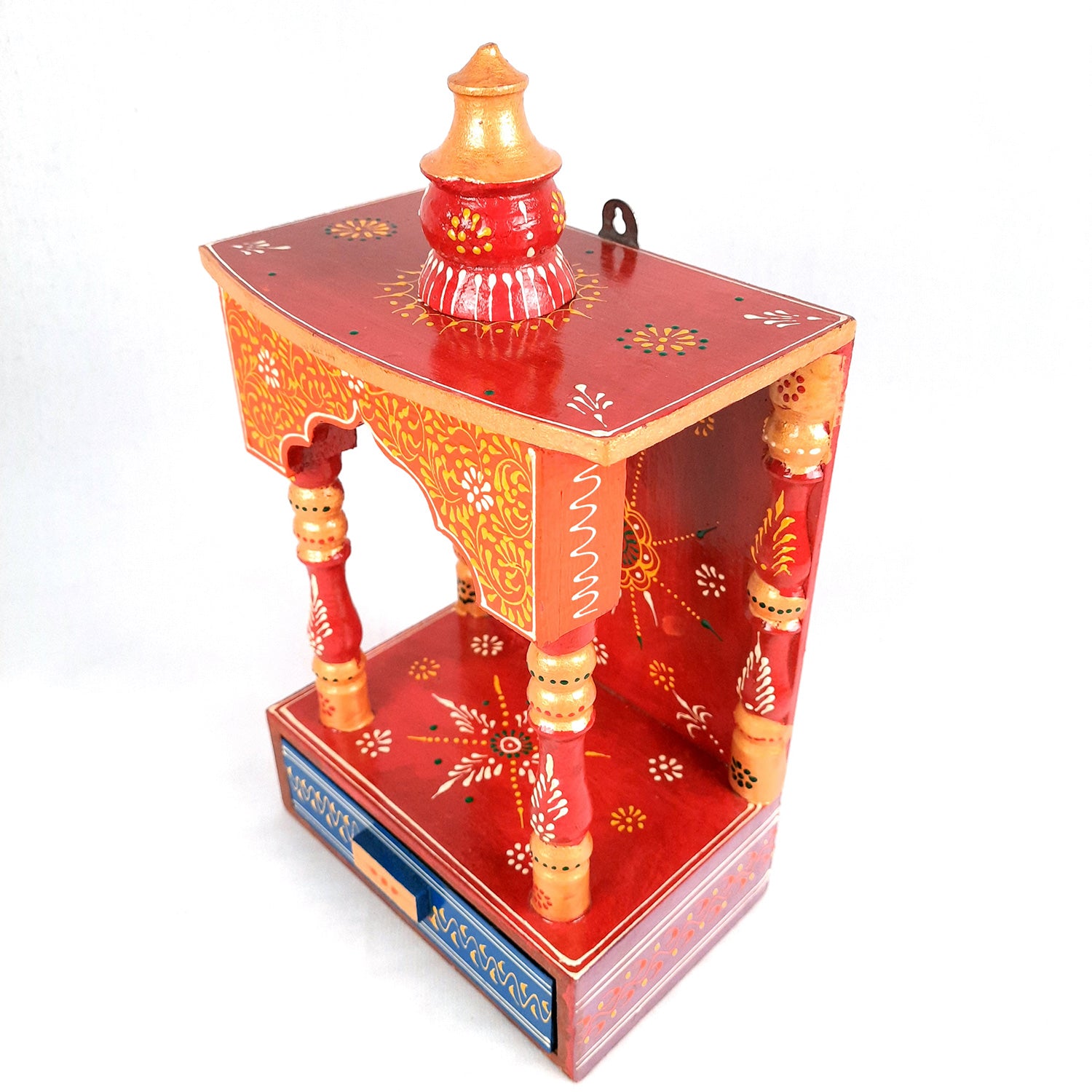 Pooja Temple Wooden | God Temple For Home With In Built Drawer | Puja Mandir With Storage | Pooja Unit Wall Mounted - For Ghar, Office, House, Shop 13 inch -Apkamart