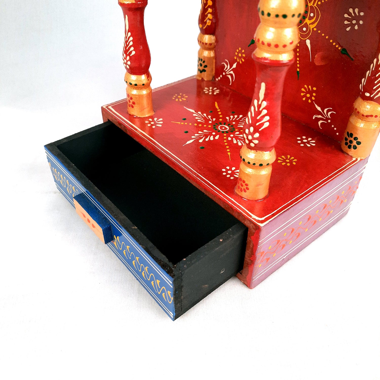 Pooja Temple Wooden | God Temple For Home With In Built Drawer | Puja Mandir With Storage | Pooja Unit Wall Mounted - For Ghar, Office, House, Shop 13 inch -Apkamart