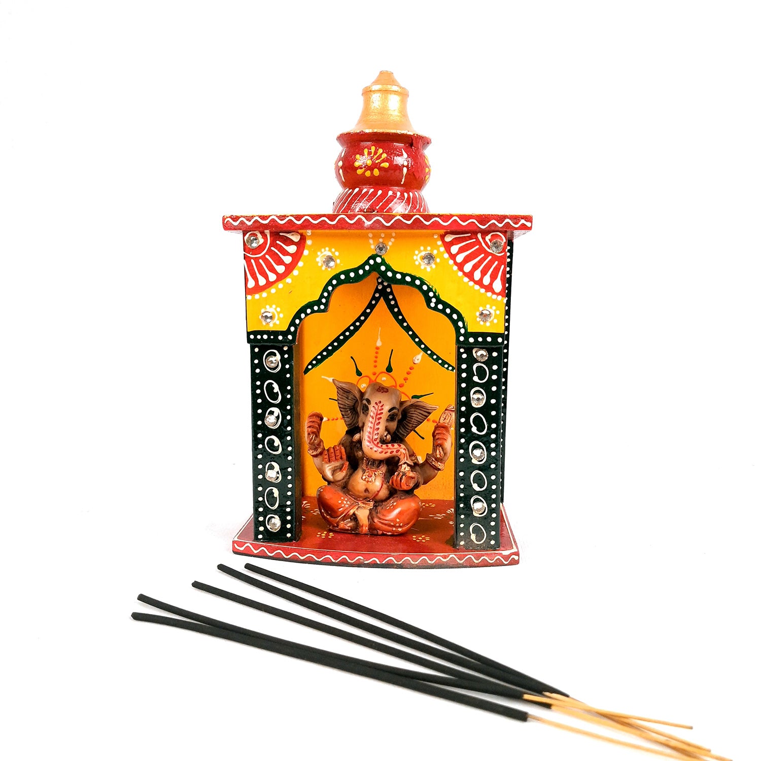 Pooja Temple Wooden | Mandir For Home | Puja Stand | Pooja Unit Small Wall Mounted – For Ghar, Office, Shop -10 Inch - Apkamart