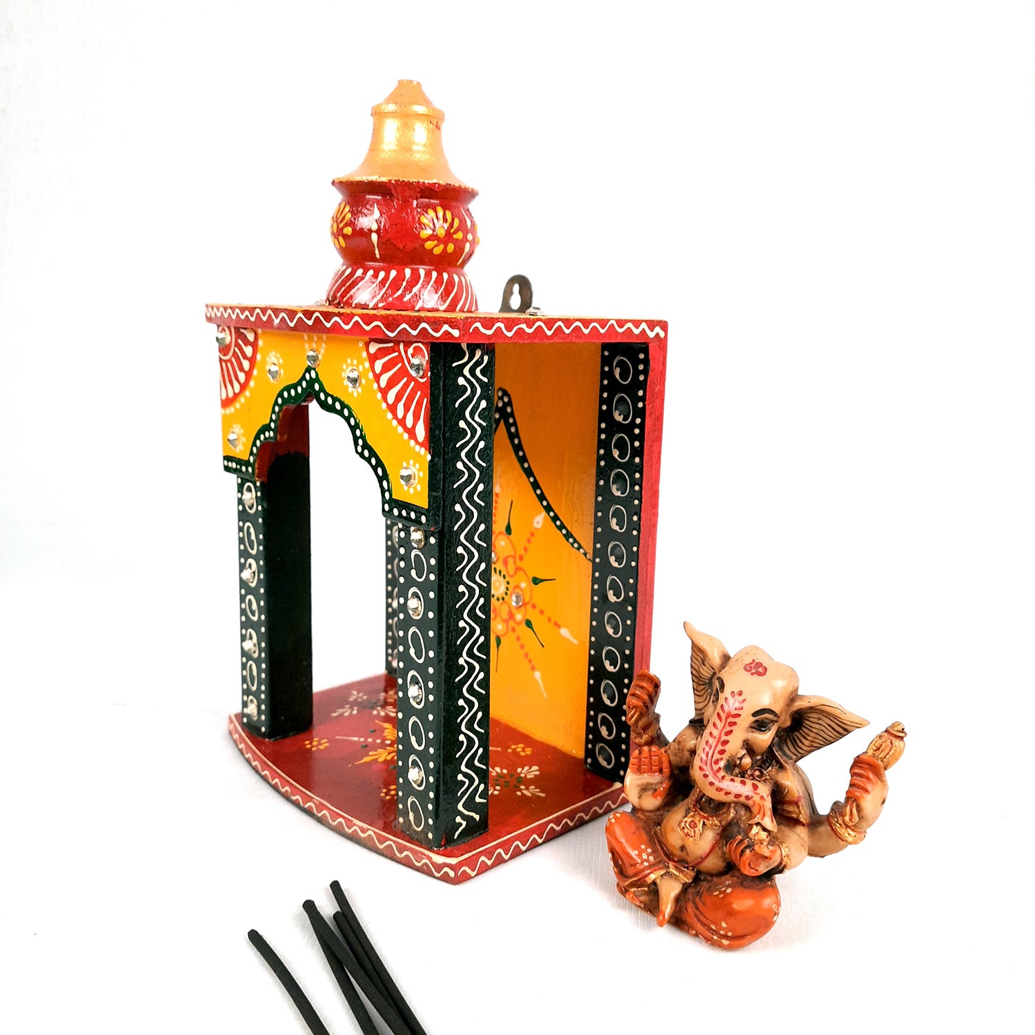 Pooja Temple Wooden | Mandir For Home | Puja Stand | Pooja Unit Small Wall Mounted – For Ghar, Office, Shop -10 Inch - Apkamart