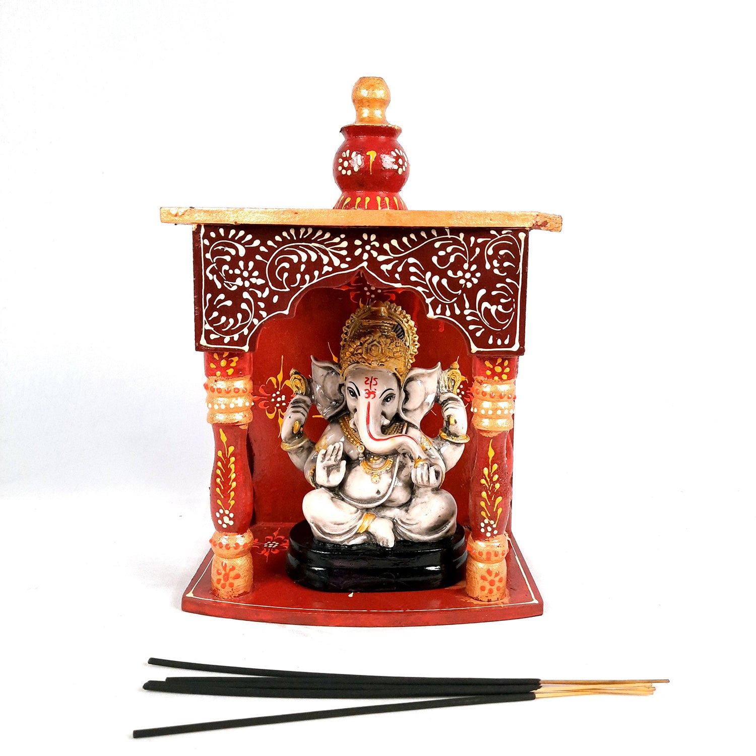 Pooja Temple Wooden | God Temple For Home | Puja Mandir Stand | Pooja Unit Small Wall Mounted – For Ghar, Office, Shop - 12 Inch - Apkamart