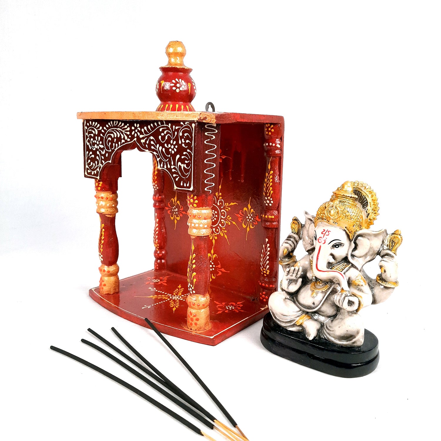Pooja Temple Wooden | God Temple For Home | Puja Mandir Stand | Pooja Unit Small Wall Mounted – For Ghar, Office, Shop - 12 Inch - Apkamart