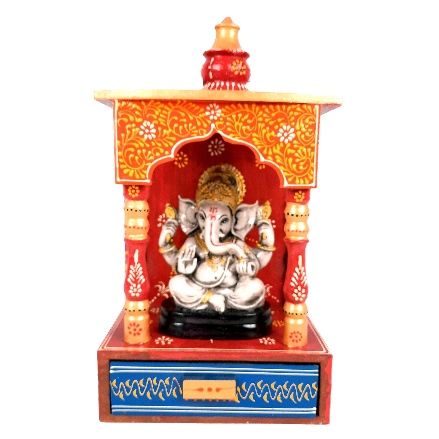 Pooja Temple Wooden | God Temple For Home With In Built Drawer | Puja Mandir With Storage | Pooja Unit Wall Mounted - For Ghar, Office, House, Shop 13 inch -Apkamart