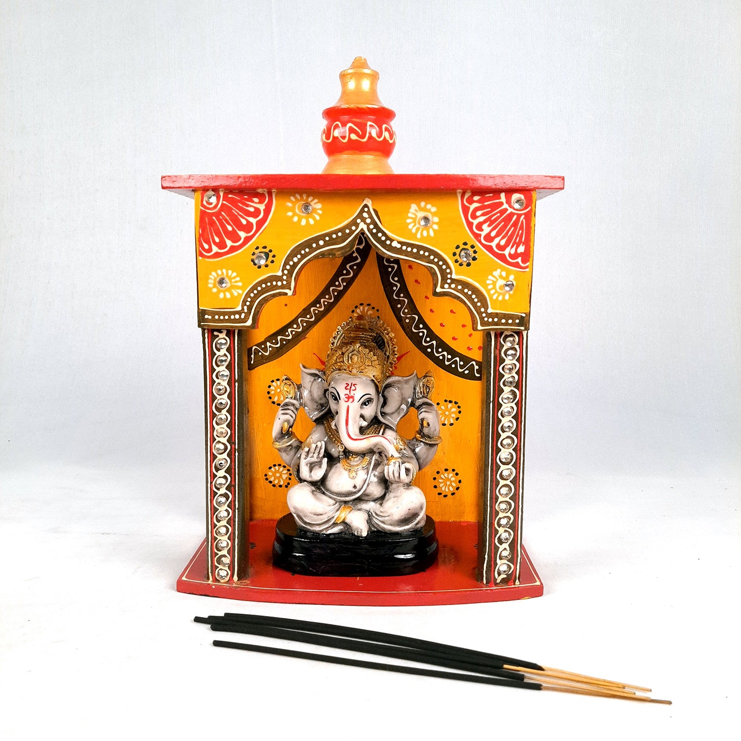 Pooja Mandir | Wall Mounted Wooden Pooja Mandir for Home - 13 Inch- Apkamart