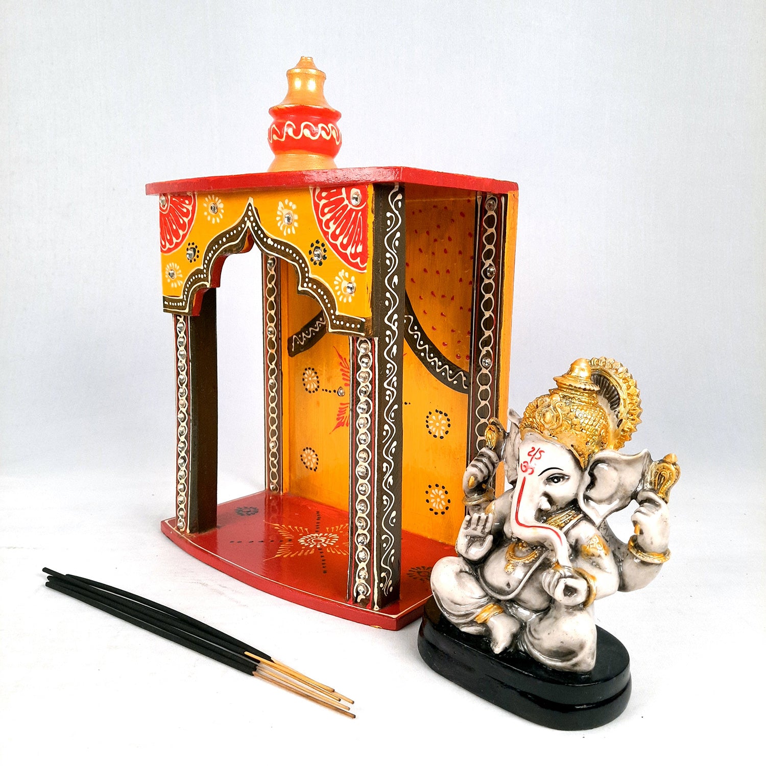 Pooja Mandir | Wall Mounted Wooden Pooja Mandir for Home - 13 Inch- Apkamart