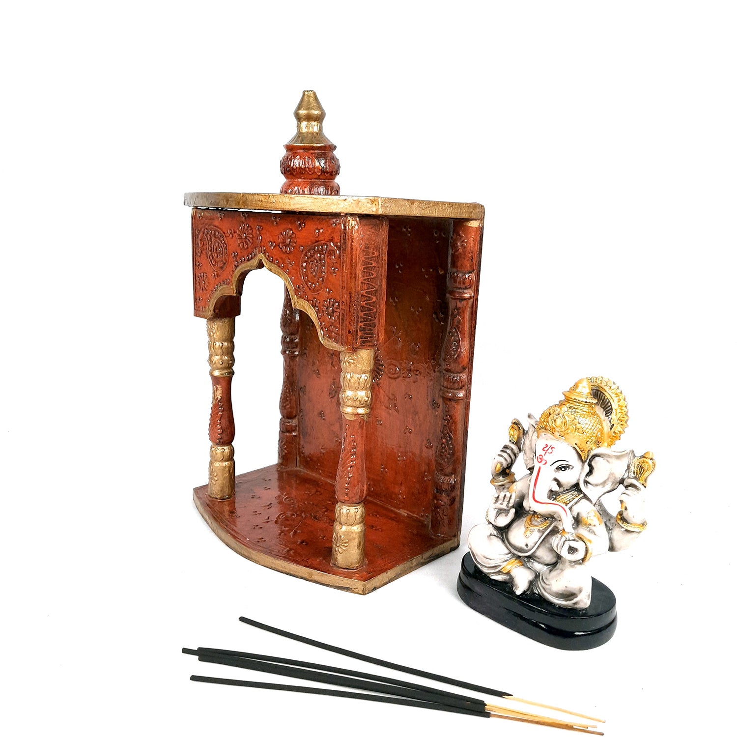Wooden Temple for Home - Wooden Pooja Mandir - 14 Inch- Apkamart