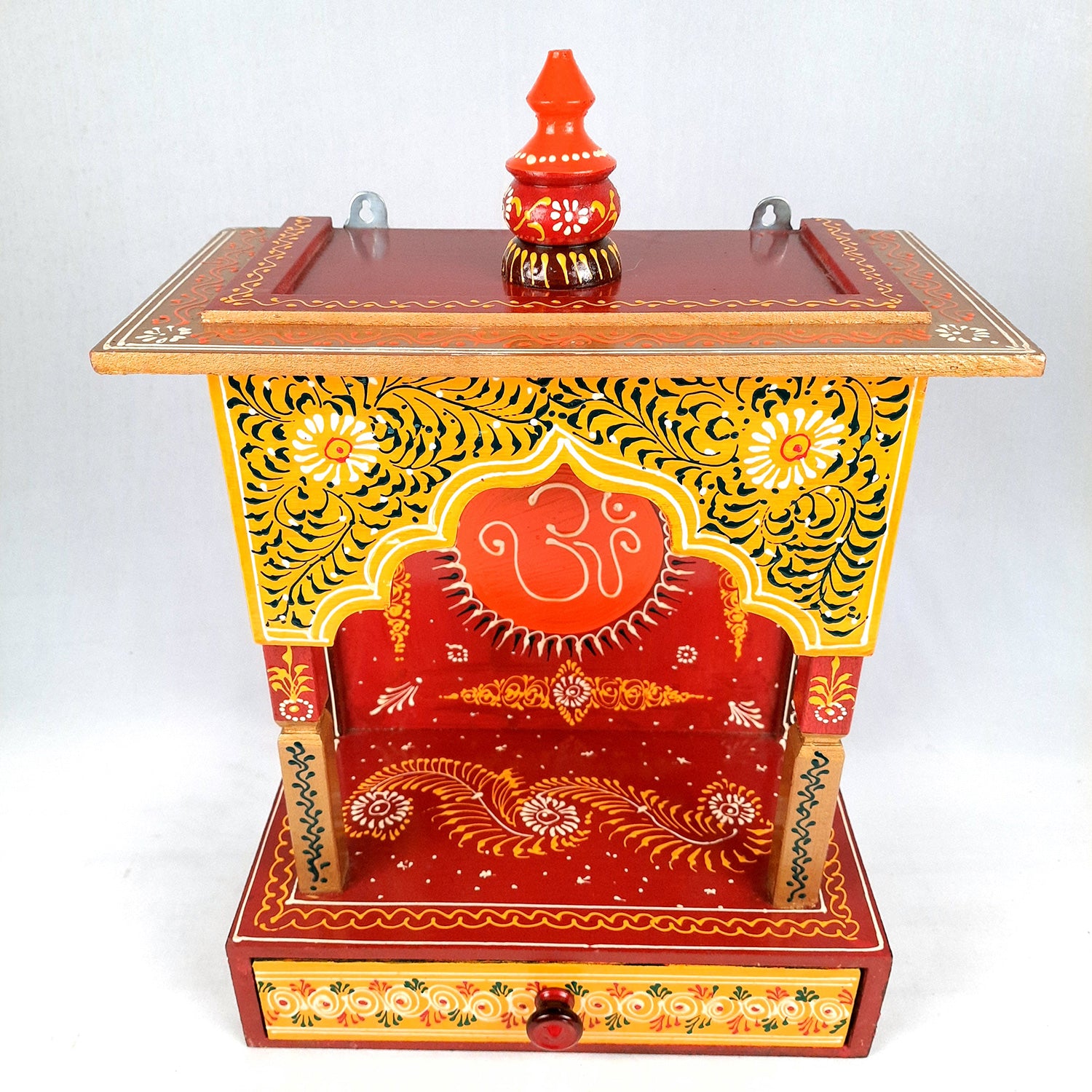 Pooja Temple Wooden With Storage Drawer | Mandir For Home | Puja Stand / Mandap Wall Mounted - For Religious Decor, House, Ghar, Office, Shop - Apkamart #Size_17 inch