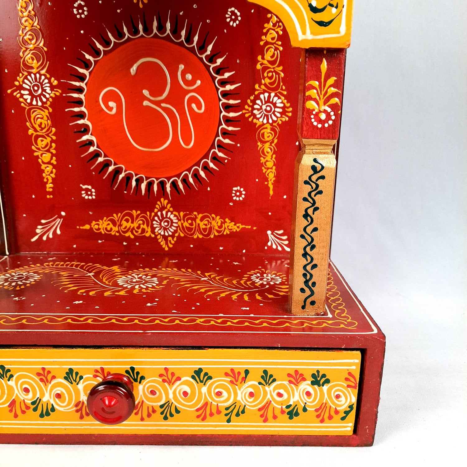 Pooja Temple Wooden With Storage Drawer | Mandir For Home | Puja Stand / Mandap Wall Mounted - For Religious Decor, House, Ghar, Office, Shop - Apkamart #Size_17 inch