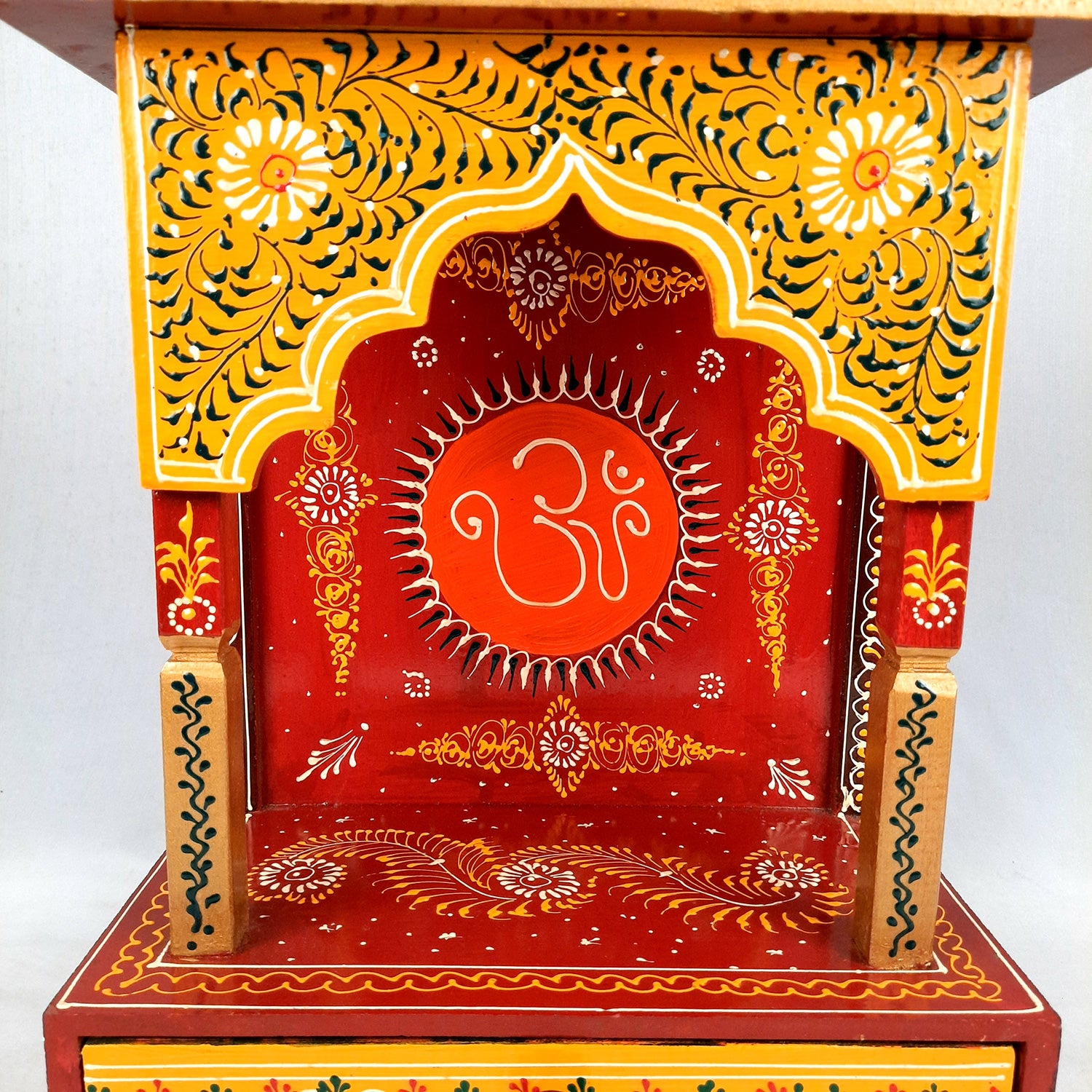 Pooja Temple Wooden With Storage Drawer | Mandir For Home | Puja Stand / Mandap Wall Mounted - For Religious Decor, House, Ghar, Office, Shop - Apkamart #Size_17 inch