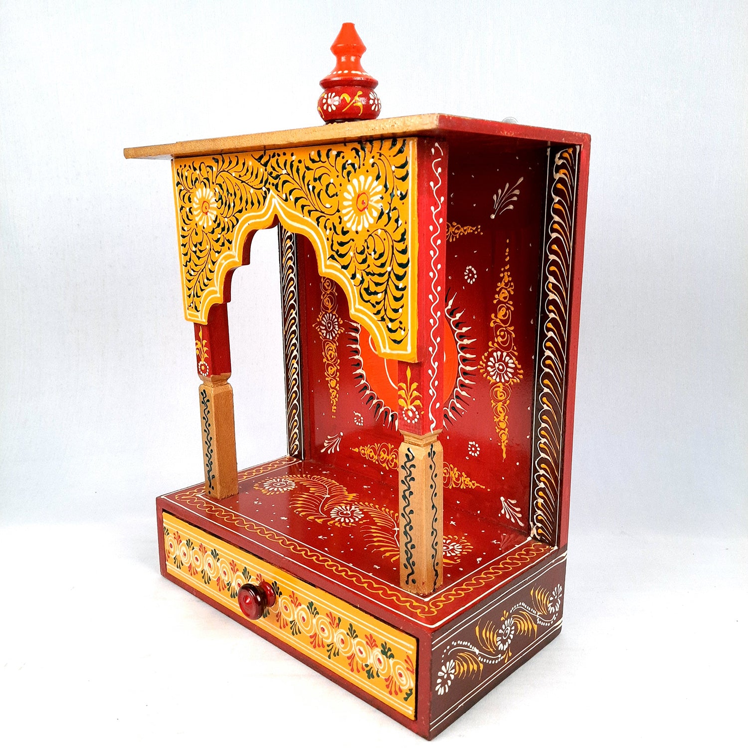 Pooja Temple Wooden With Storage Drawer | Mandir For Home | Puja Stand / Mandap Wall Mounted - For Religious Decor, House, Ghar, Office, Shop - Apkamart #Size_17 inch
