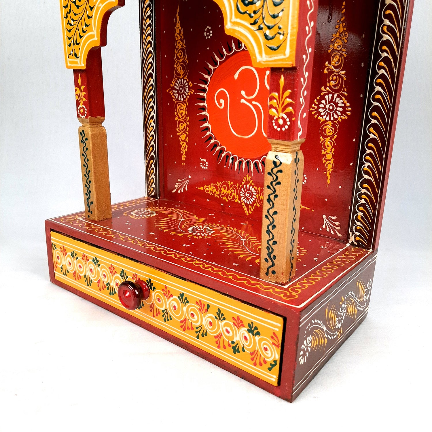 Pooja Temple Wooden With Storage Drawer | Mandir For Home | Puja Stand / Mandap Wall Mounted - For Religious Decor, House, Ghar, Office, Shop - Apkamart #Size_17 inch