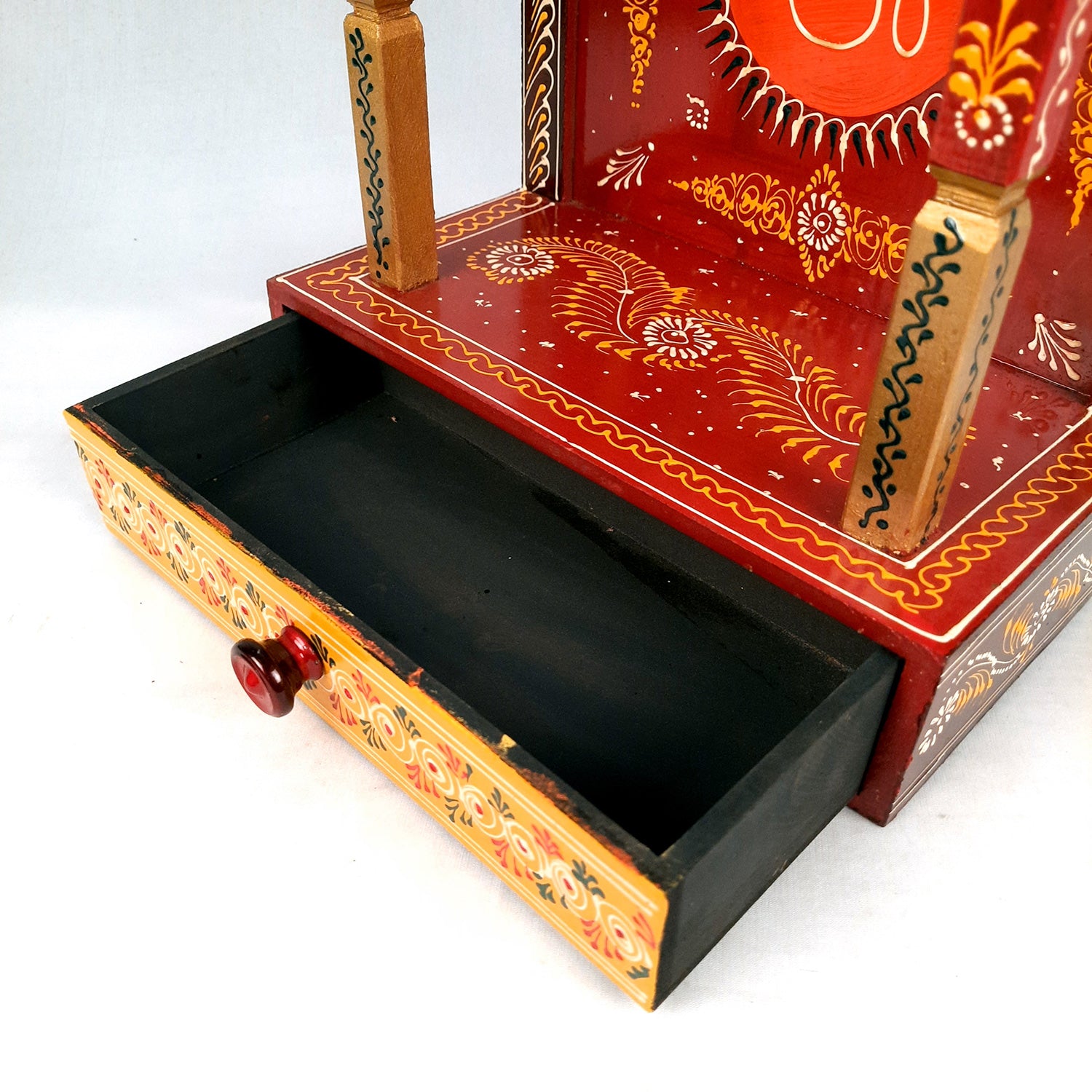 Pooja Temple Wooden With Storage Drawer | Mandir For Home | Puja Stand / Mandap Wall Mounted - For Religious Decor, House, Ghar, Office, Shop - Apkamart #Size_17 inch