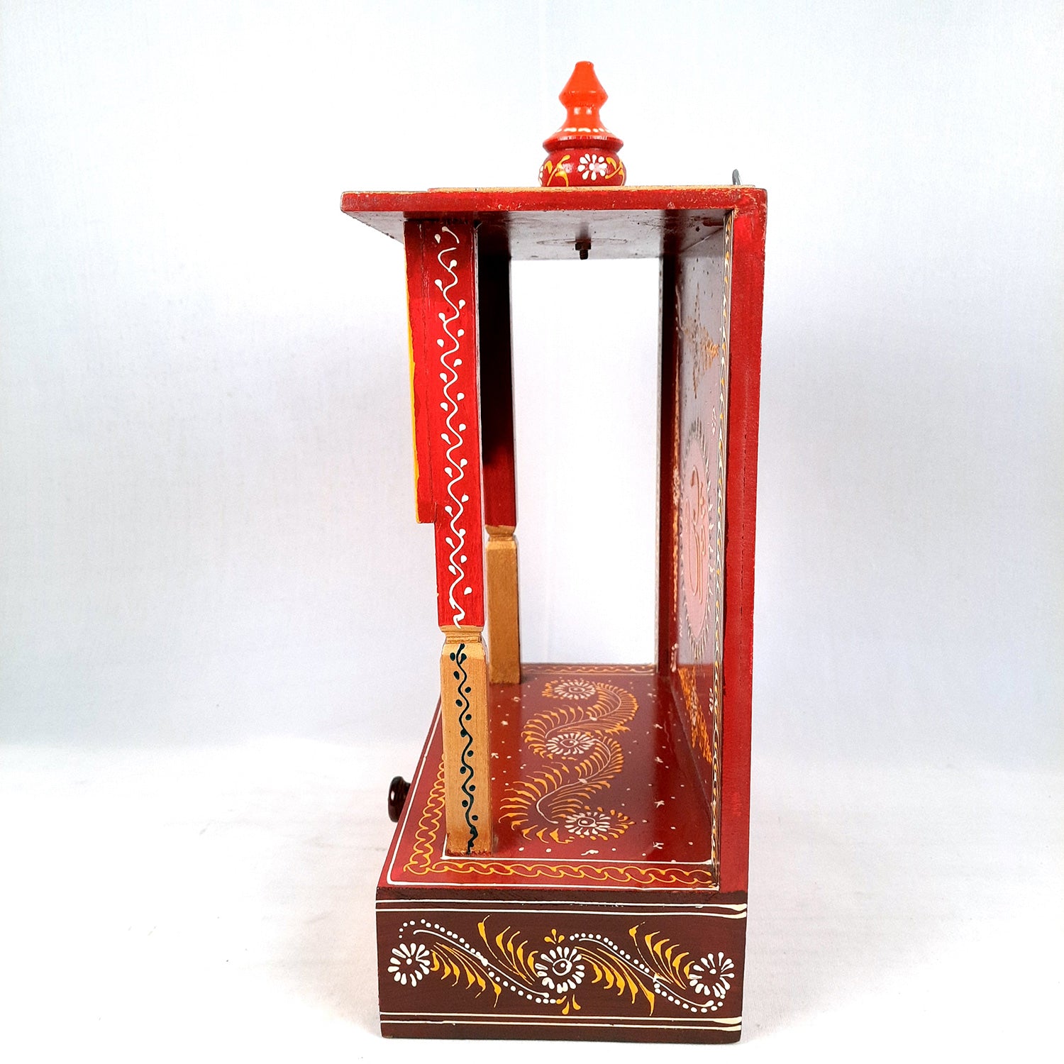 Pooja Mandir With Drawer | Home Temple Wooden Wall Mounted With Storage | Hanging Puja Stand / Unit With Detachable Gumbad – For God, House, Puja Ghar, Office & Shop - 17 Inch