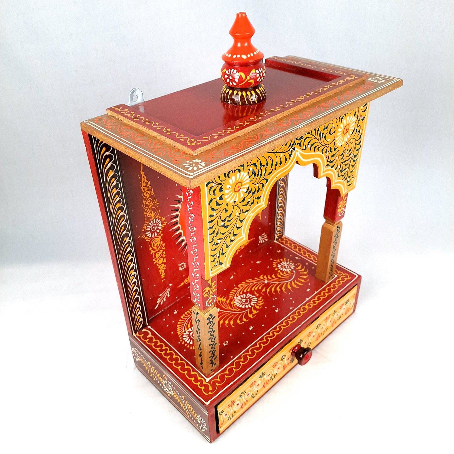 Pooja Temple Wooden With Storage Drawer | Mandir For Home | Puja Stand / Mandap Wall Mounted - For Religious Decor, House, Ghar, Office, Shop - Apkamart #Size_17 inch