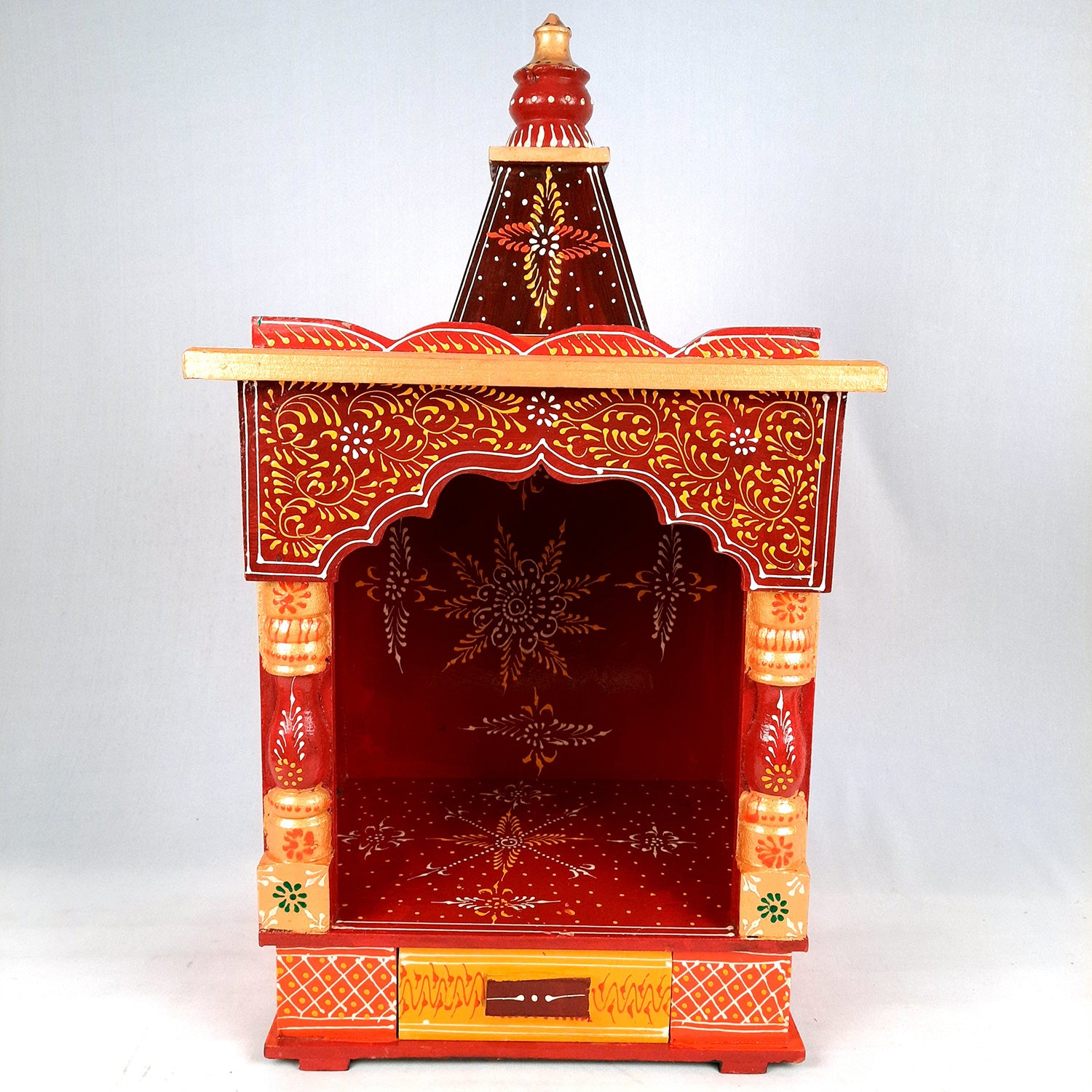 Pooja Temple Wooden With Storage Drawer | Big Mandir For Home | Puja Stand Mandap Wall Mounted – For House, Ghar, Office, Shop - 23 Inch