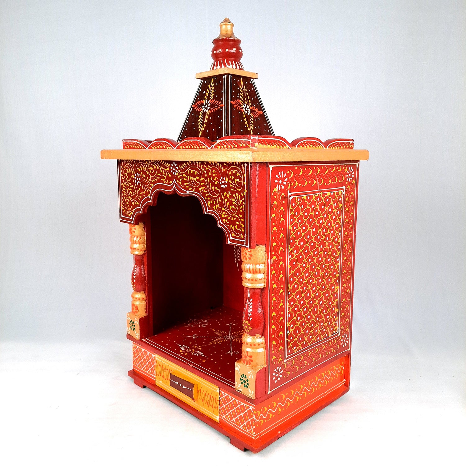 Pooja Temple Wooden With Storage Drawer | Big Mandir For Home | Puja Stand Mandap Wall Mounted – For House, Ghar, Office, Shop - 23 Inch