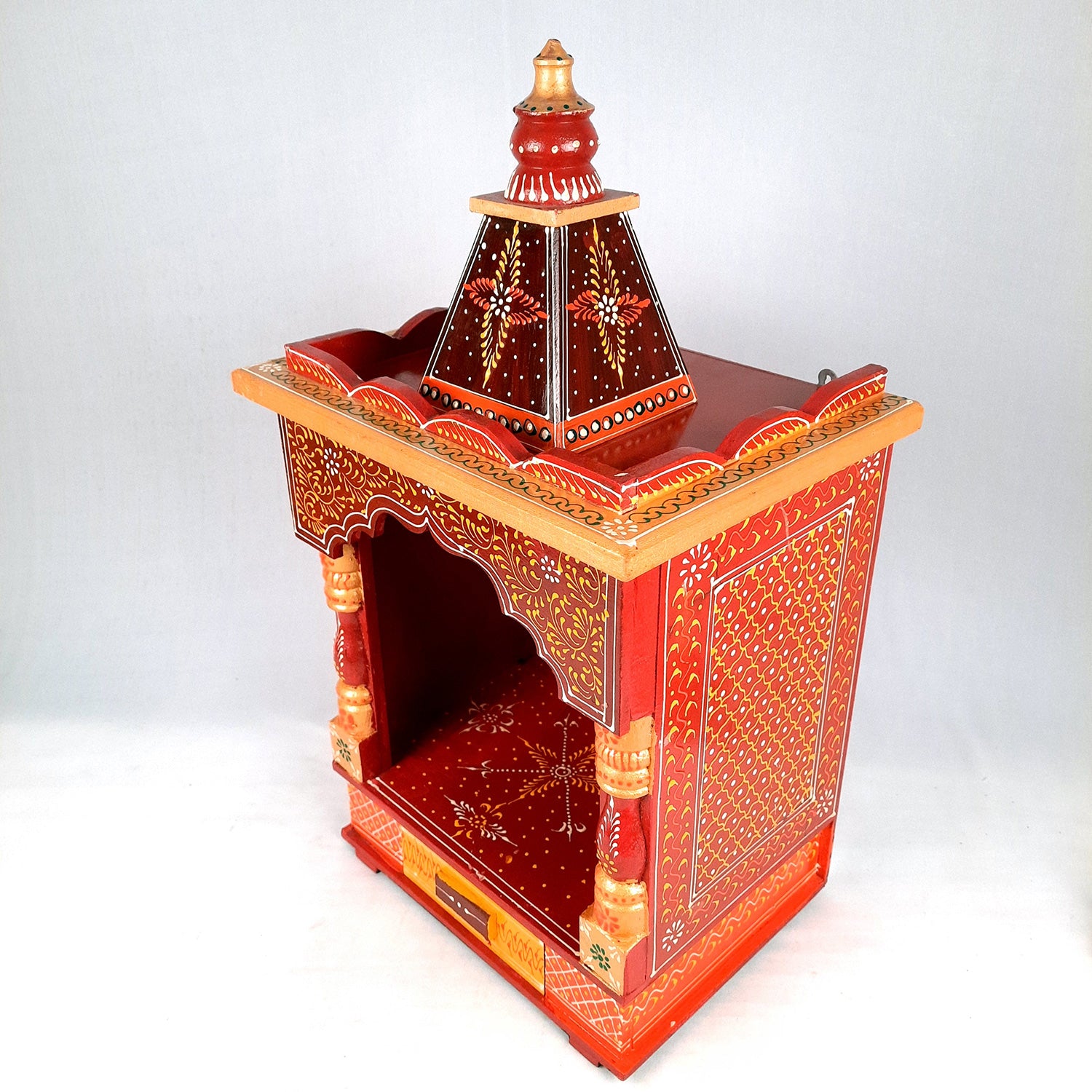 Pooja Temple Wooden With Storage Drawer | Big Mandir For Home | Puja Stand Mandap Wall Mounted – For House, Ghar, Office, Shop - 23 Inch