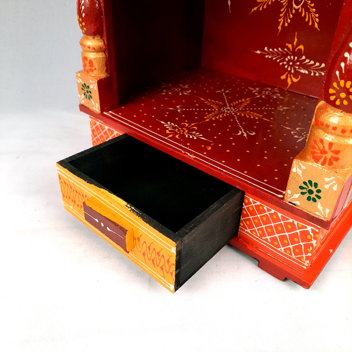 Pooja Temple Wooden With Storage Drawer | Big Mandir For Home | Puja Stand Mandap Wall Mounted – For House, Ghar, Office, Shop - 23 Inch